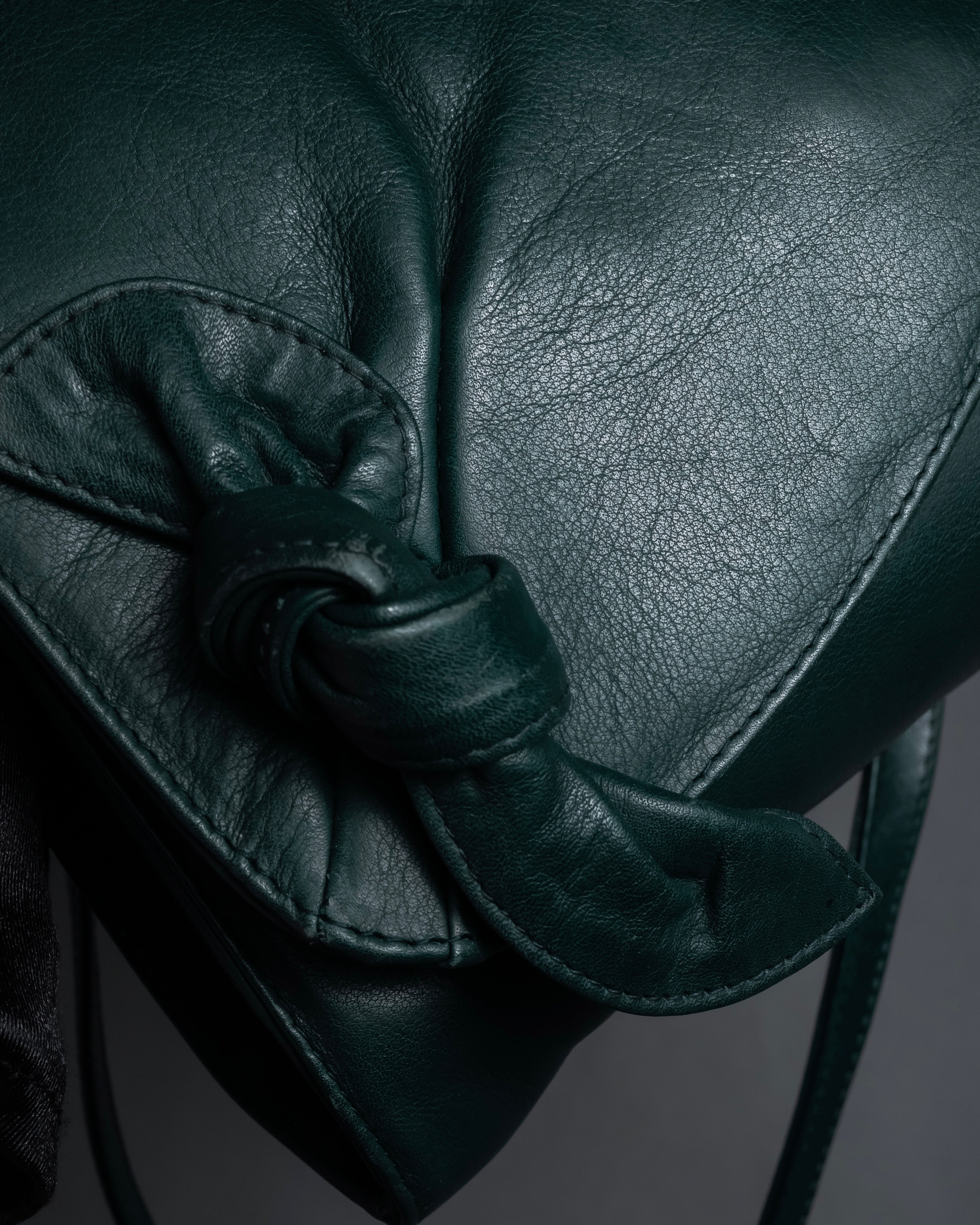 "Valentino Garavani" 80's Knot detail logo engraved dark green leather bag