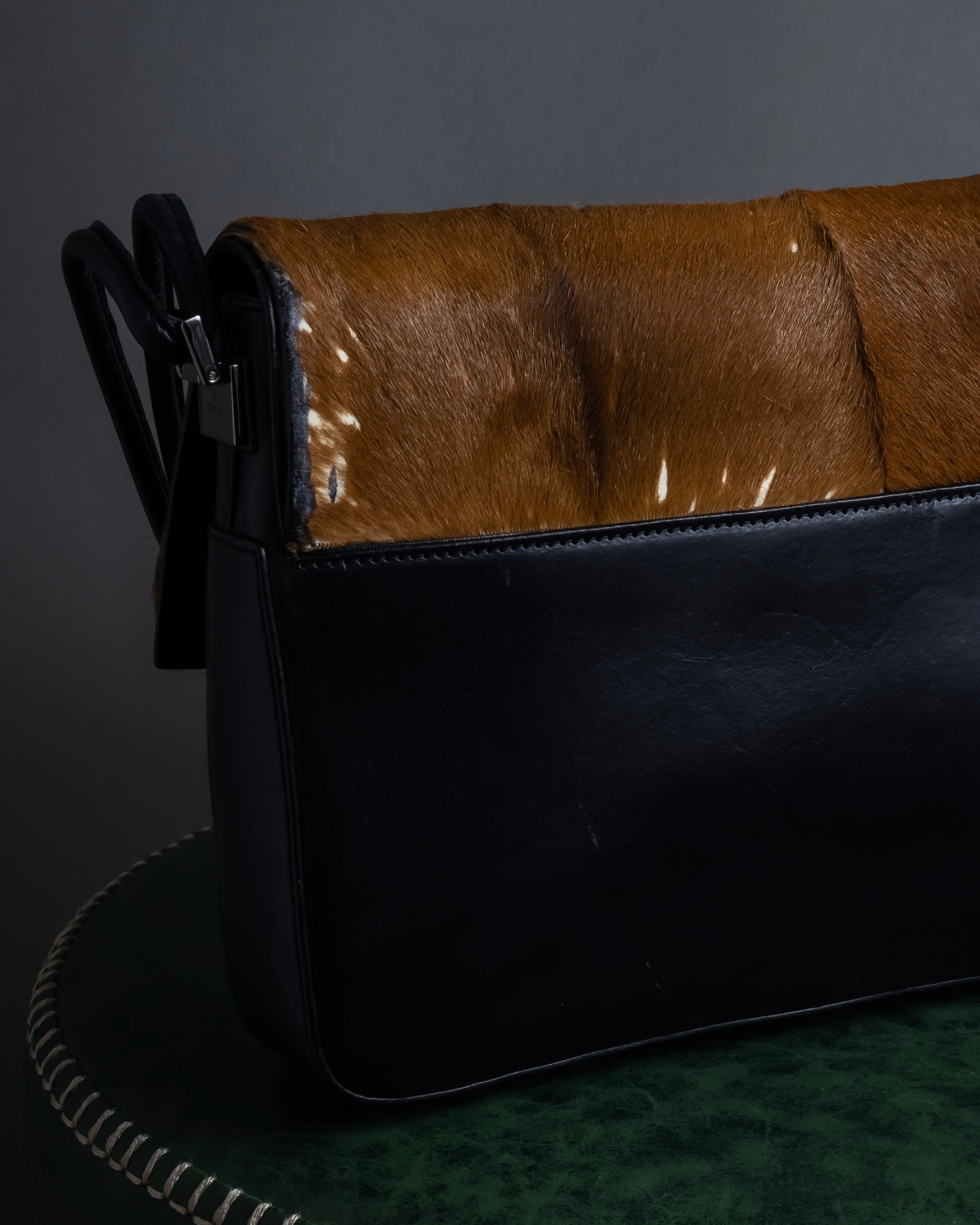"GUCCI" Combination design hair calf leather bag
