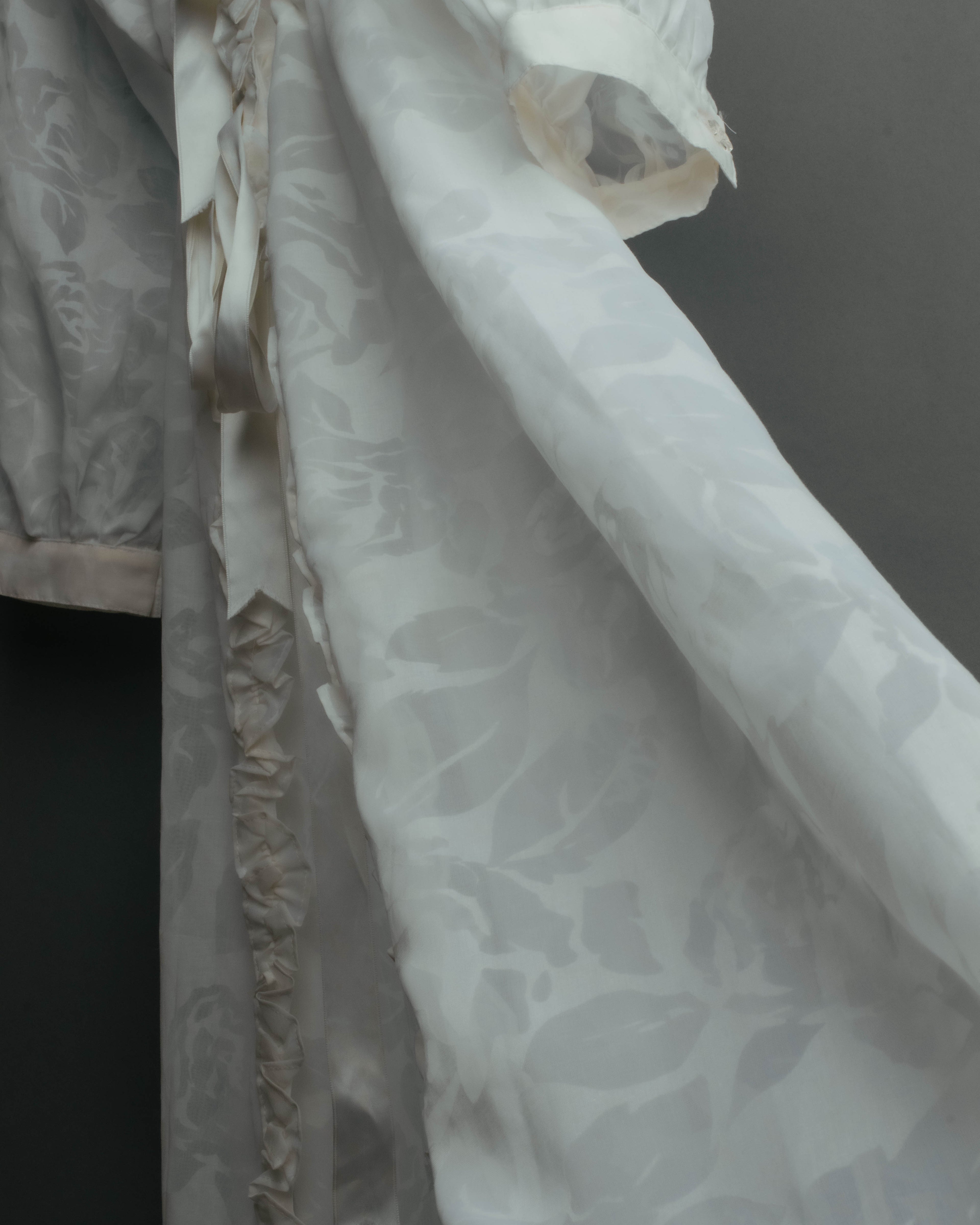 “Yves Saint Laurent” 80’s-90’s Sheer floral ruffle lingerie robe