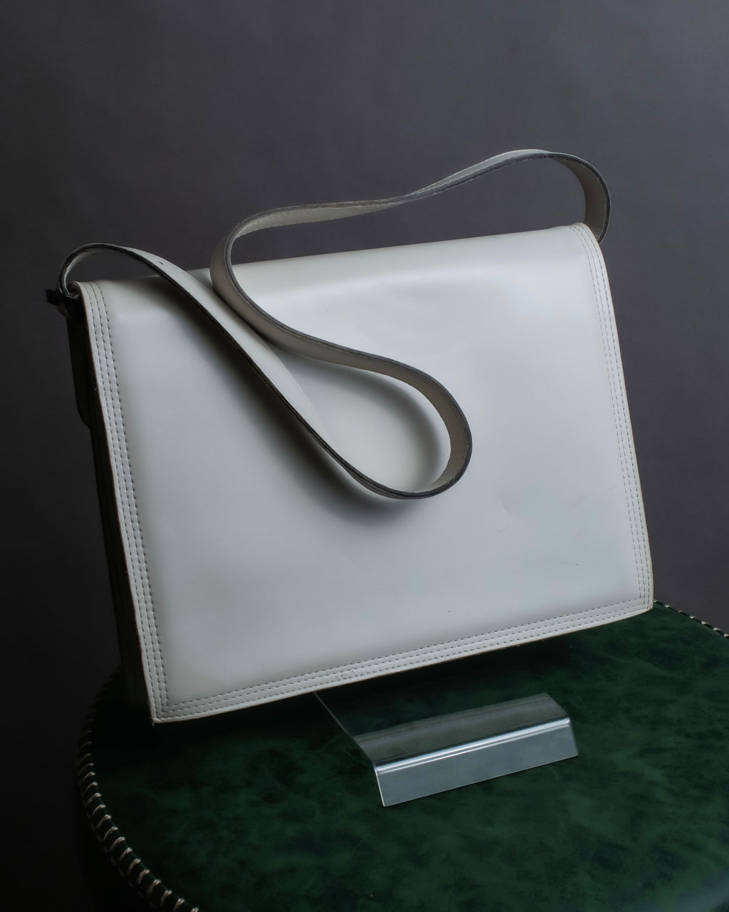 "YVES SAINT LAURENT" Large tab detail white leather shoulder bag