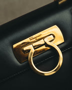 "Salvatore Ferragamo" 80's-90's Structured leather top handle bag