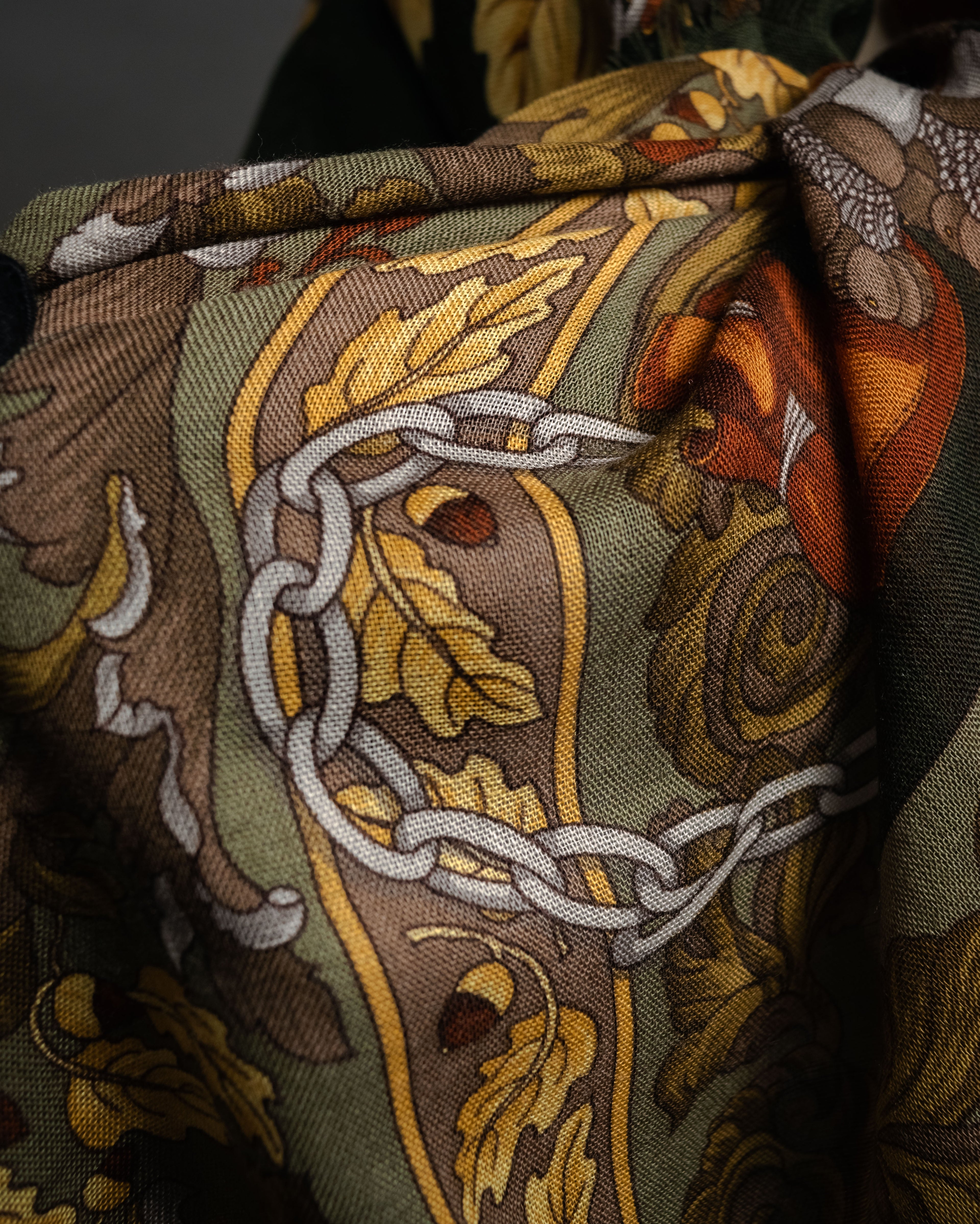 “LOEWE” 90’s–00’s Equestrian motif wool silk fringe scarf