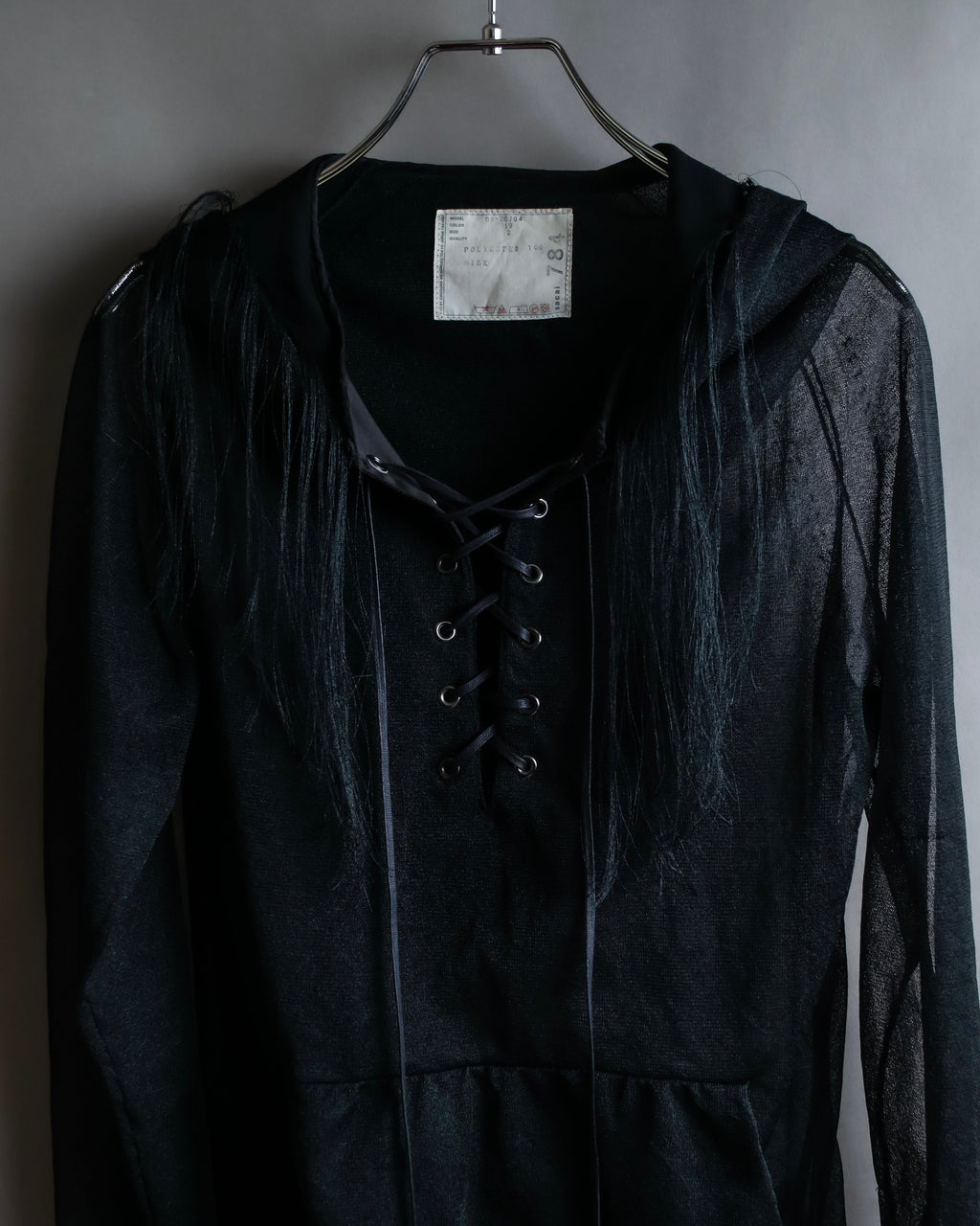 "sacai" Wig design sheer hooded pullover