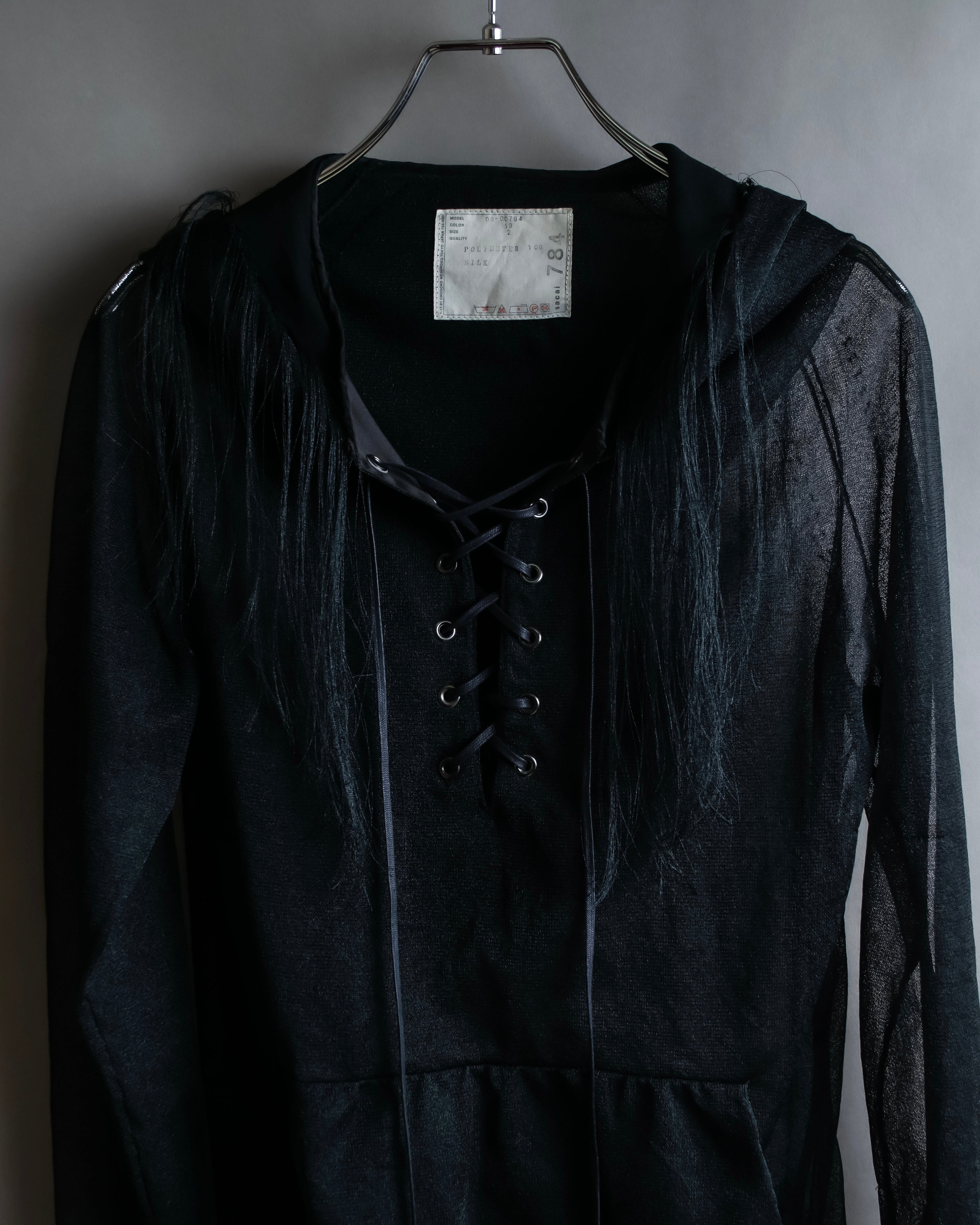 "sacai" Wig design sheer hooded pullover