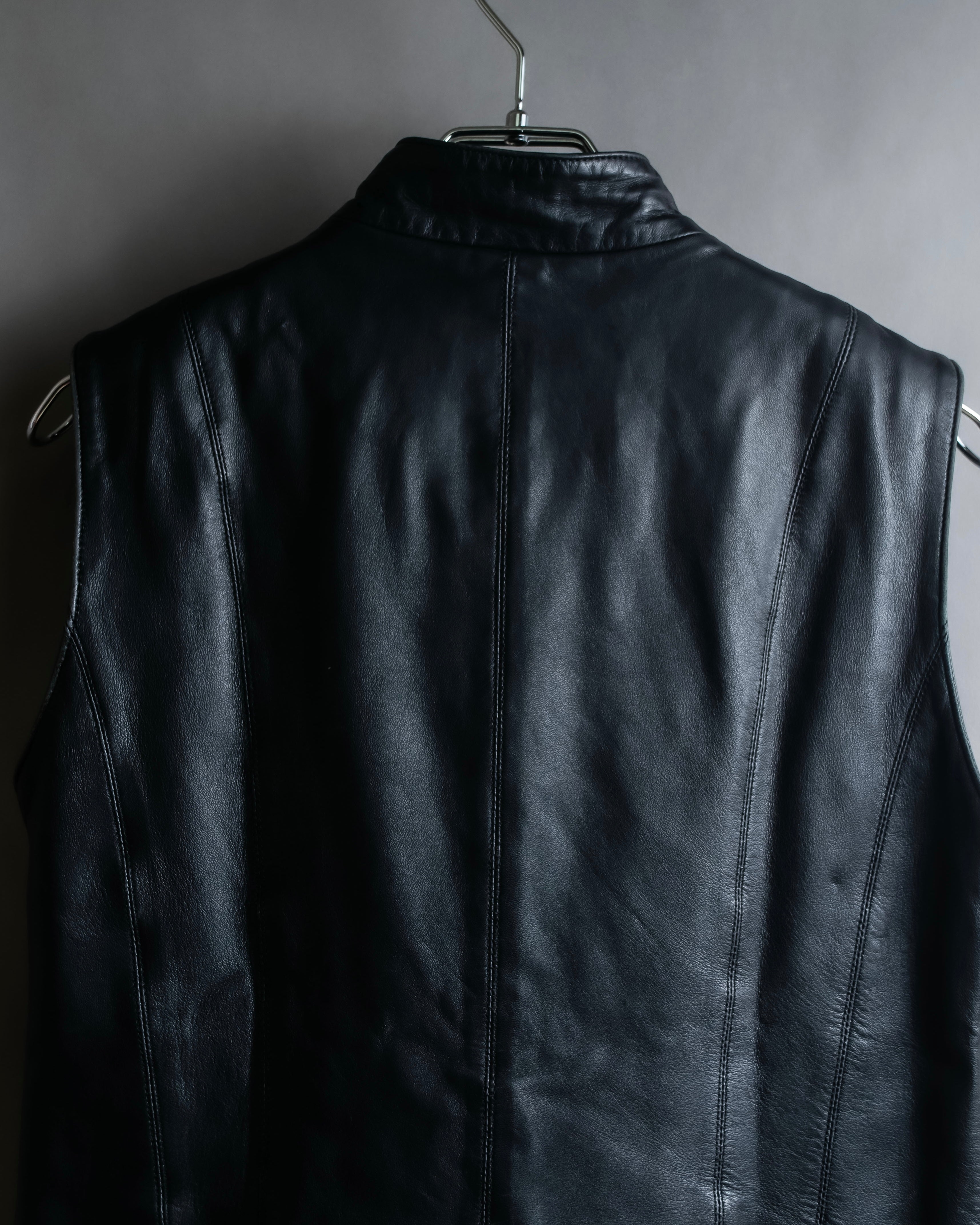 "BALMAIN" Braided detail lamb leather zip-up vest