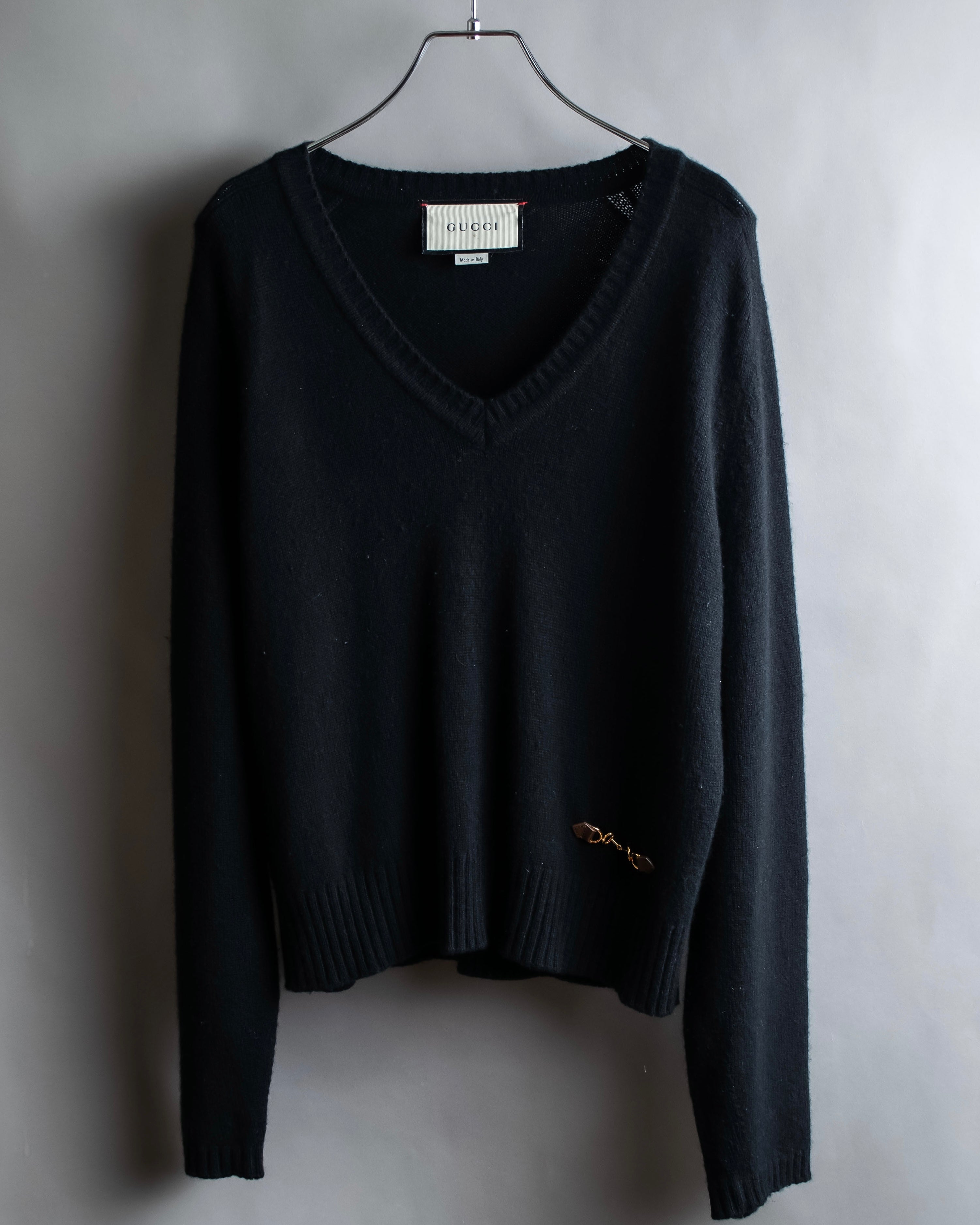 "GUCCI" Horsebit design V-neck cashmere knit