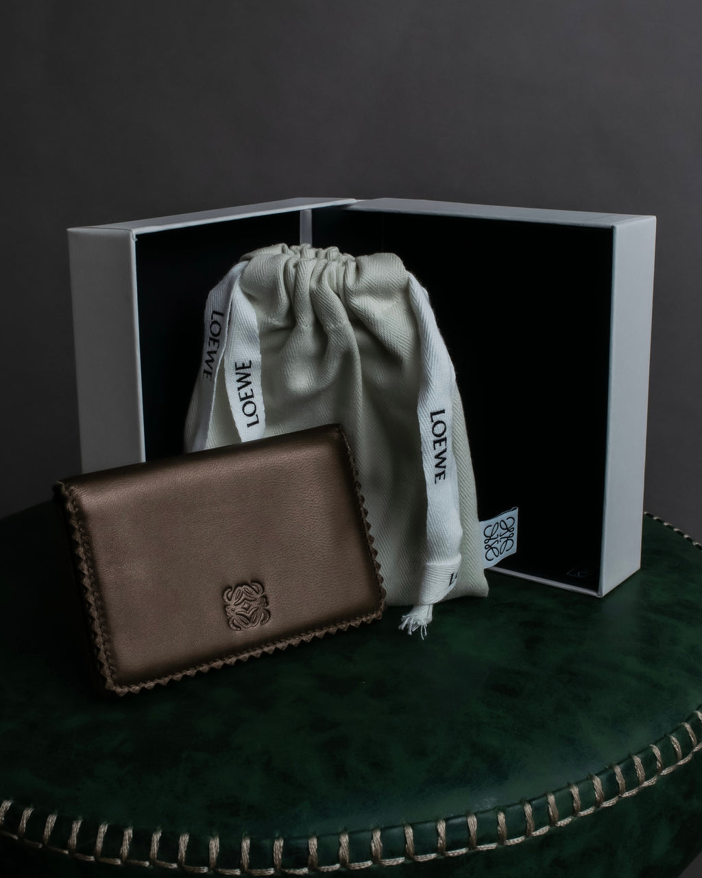 "LOEWE" Logo engraved leather card case