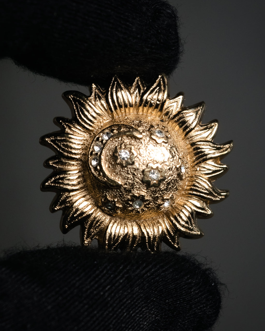 “Christian Dior” 80’s–Early 90’s Sun and moon motif rhinestone brooch