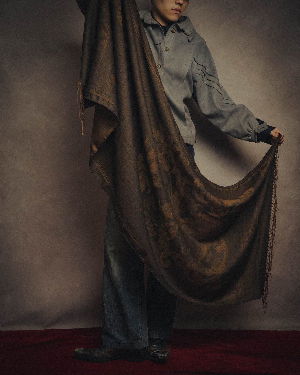 -SPECIAL- “LOEWE” 90’s-00’s Botanical anagram jacquard fringe stole