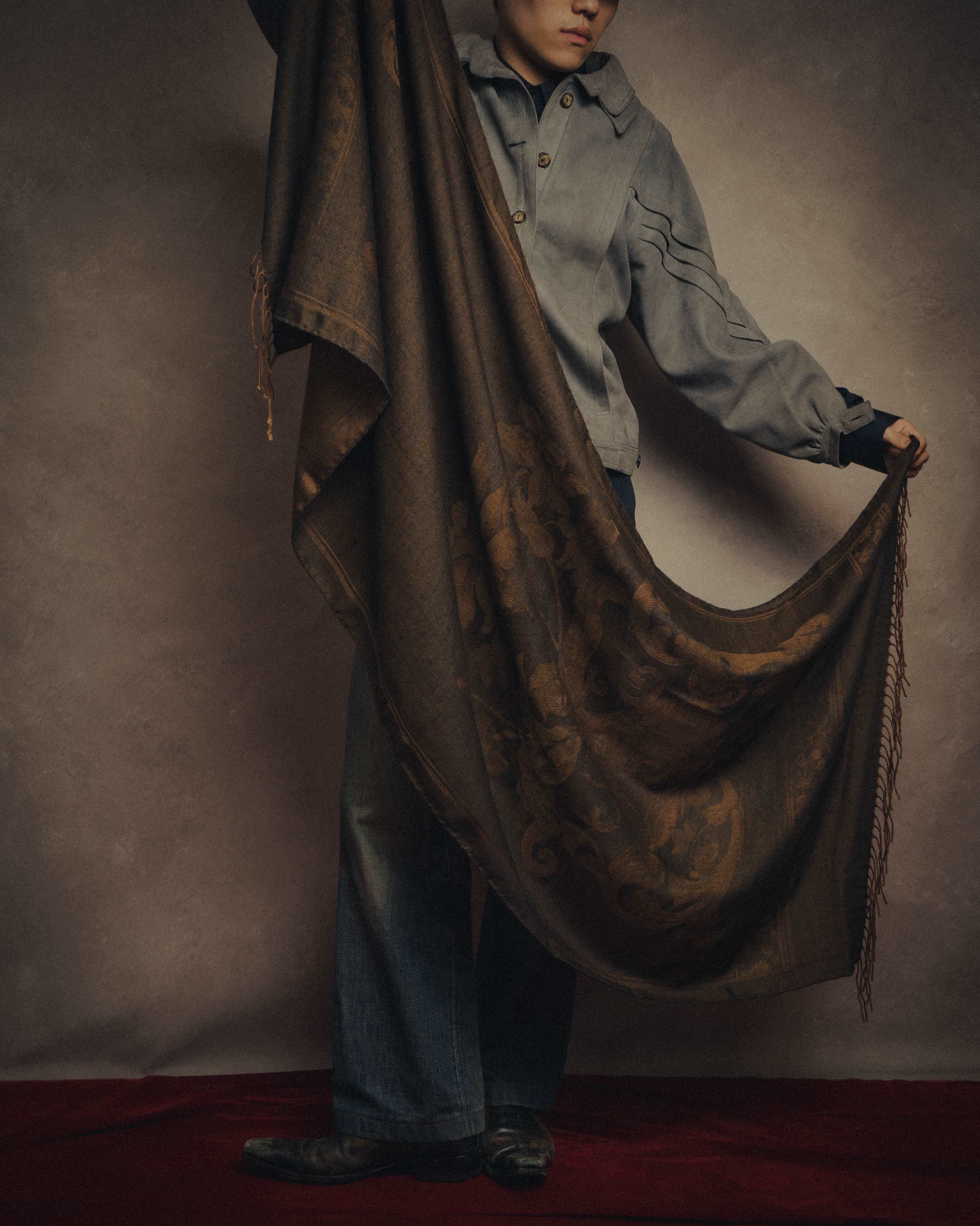 -SPECIAL- “LOEWE” 90’s-00’s Botanical anagram jacquard fringe stole