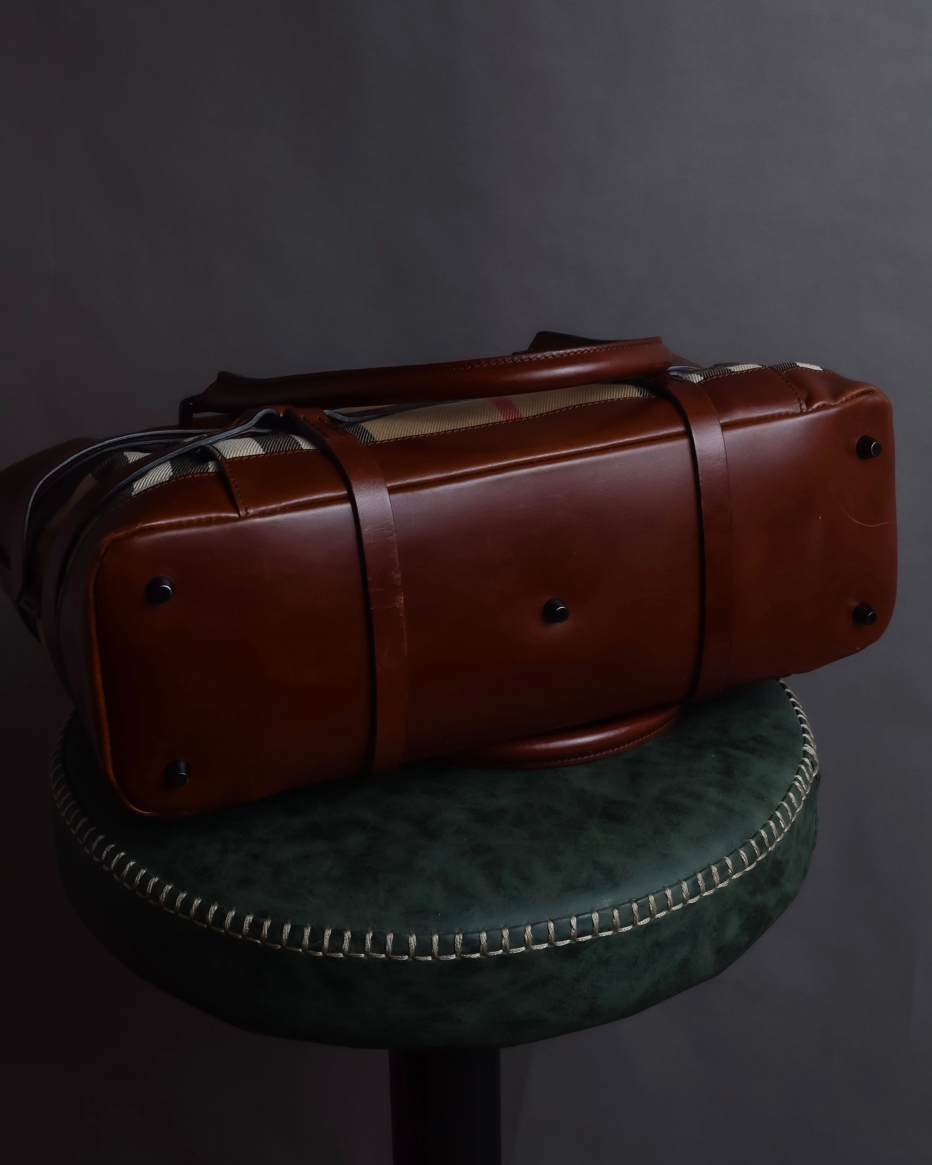 "BURBERRY" Harness detail check canvas leather bag