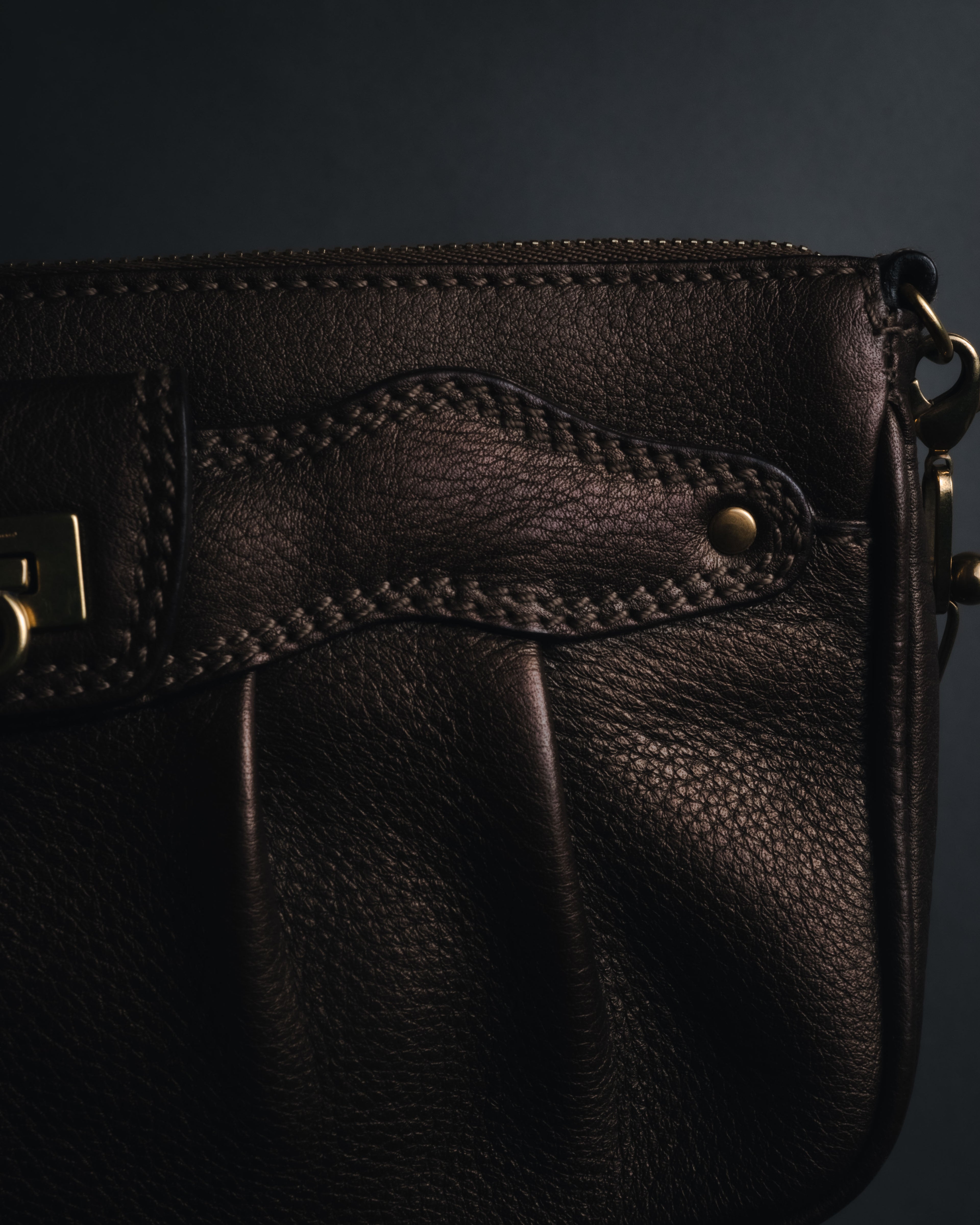 "Salvatore Ferragamo" 2000’s gathered metallic leather ball-link shoulder bag