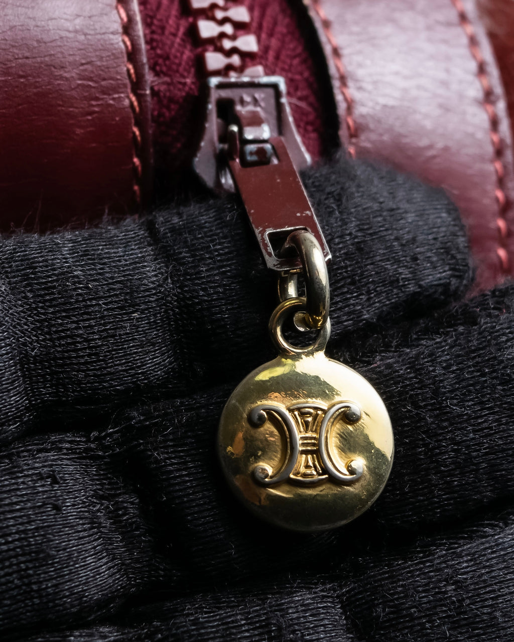 "CELINE" Triomphe motif Bordeaux color suede boston bag