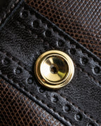 "YVES SAINT LAURENT" Brogue decorative design lizard embossed leather shoulder bag