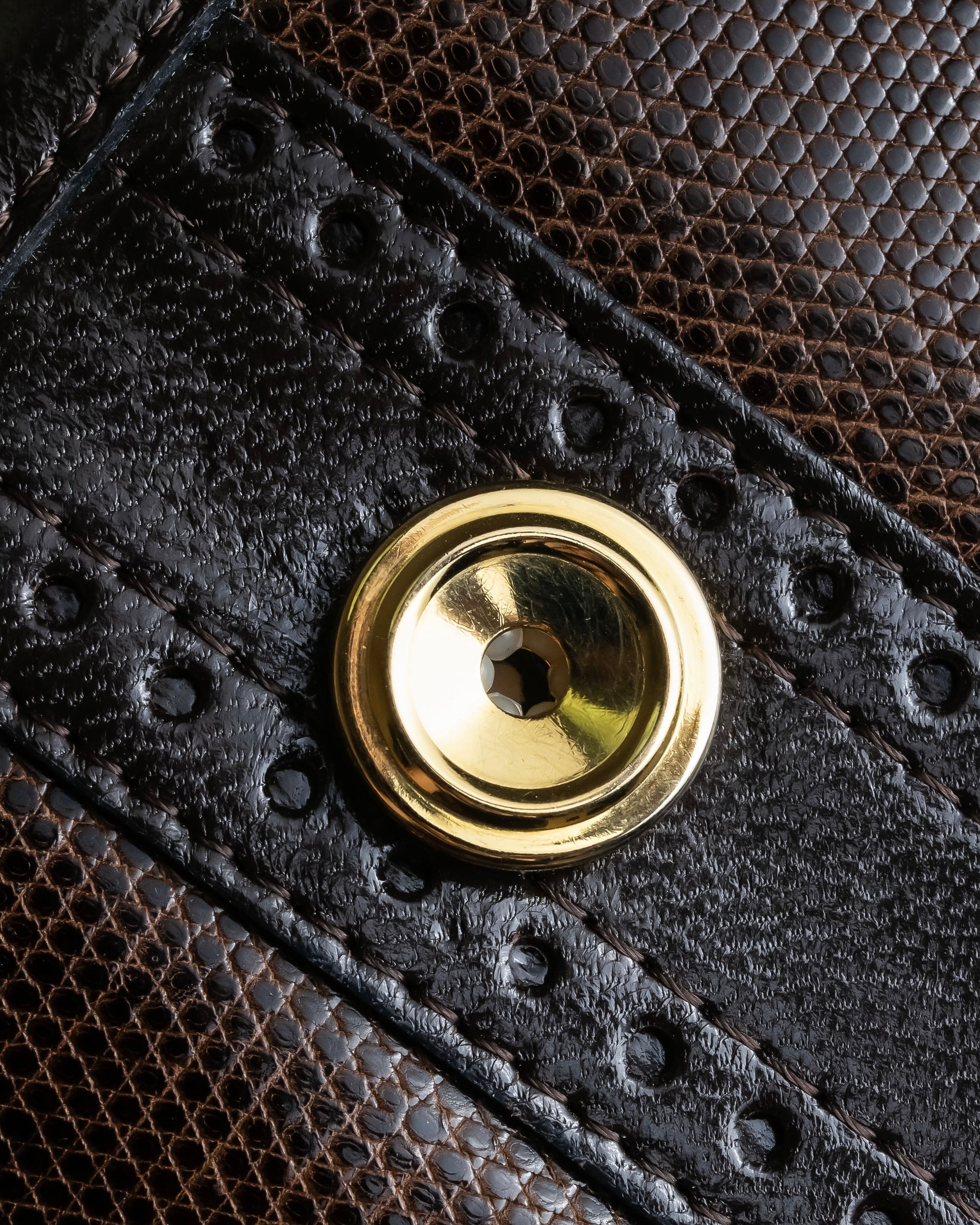 "YVES SAINT LAURENT" Brogue decorative design lizard embossed leather shoulder bag