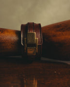 –SPECIAL– "Saint Laurent" 10's Burgundy leather wide cuff bracelet with antique gold buckle