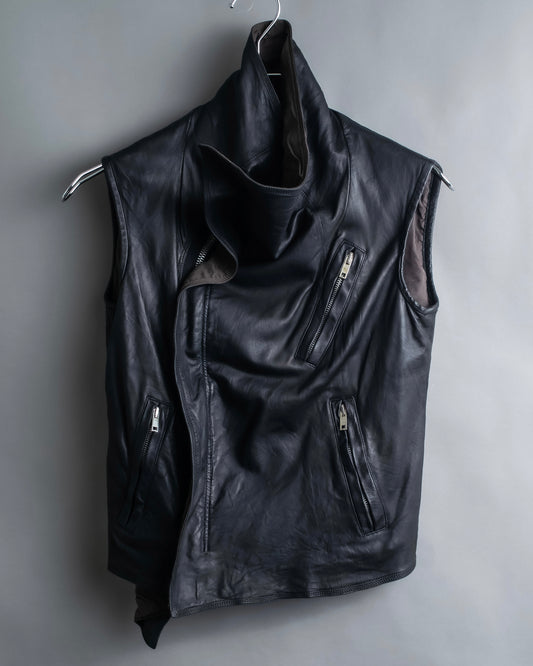 "Rick Owens" 100% lamb leather high neck sleeveless jacket