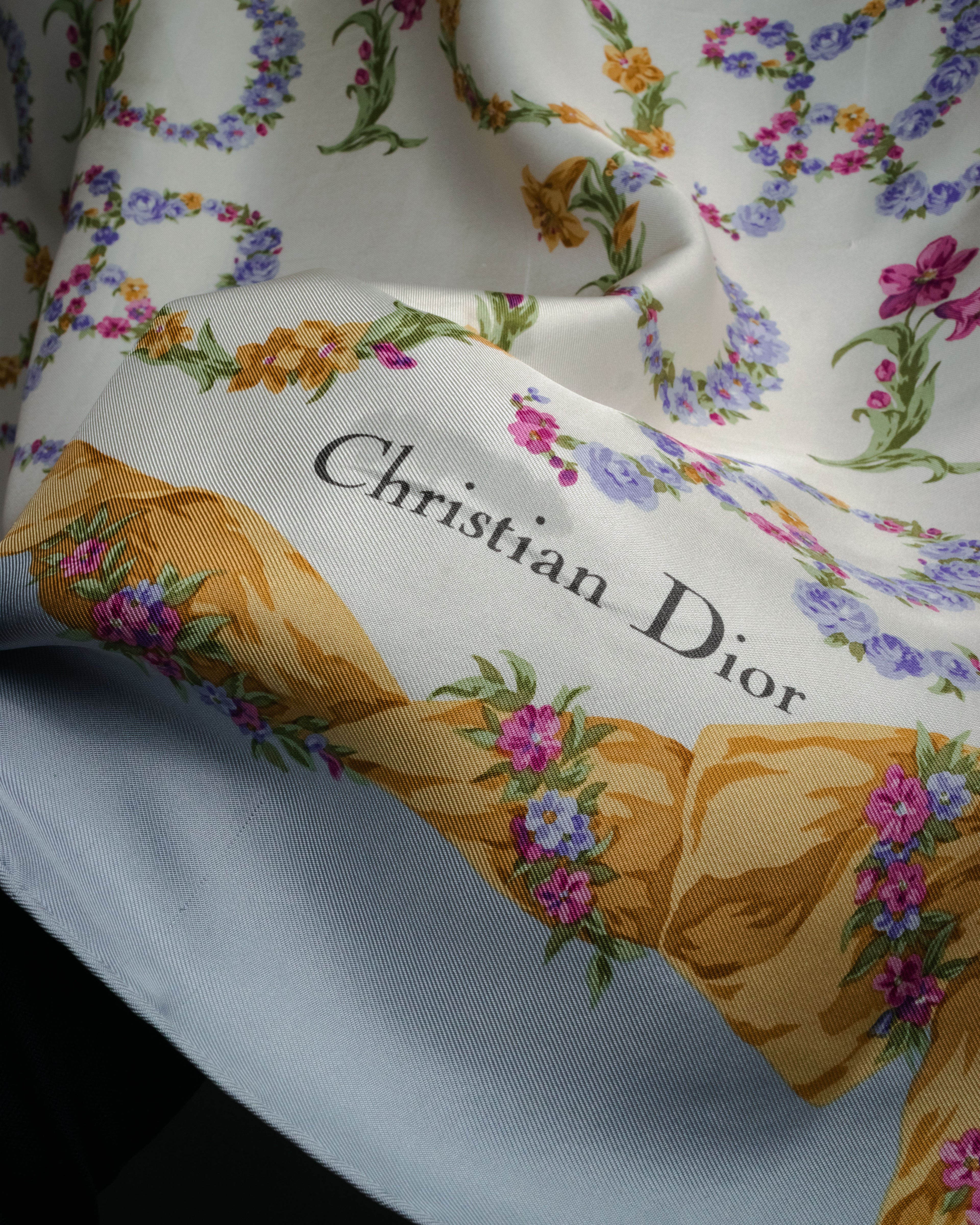 “Christian Dior” 90’s Floral logo silk scarf