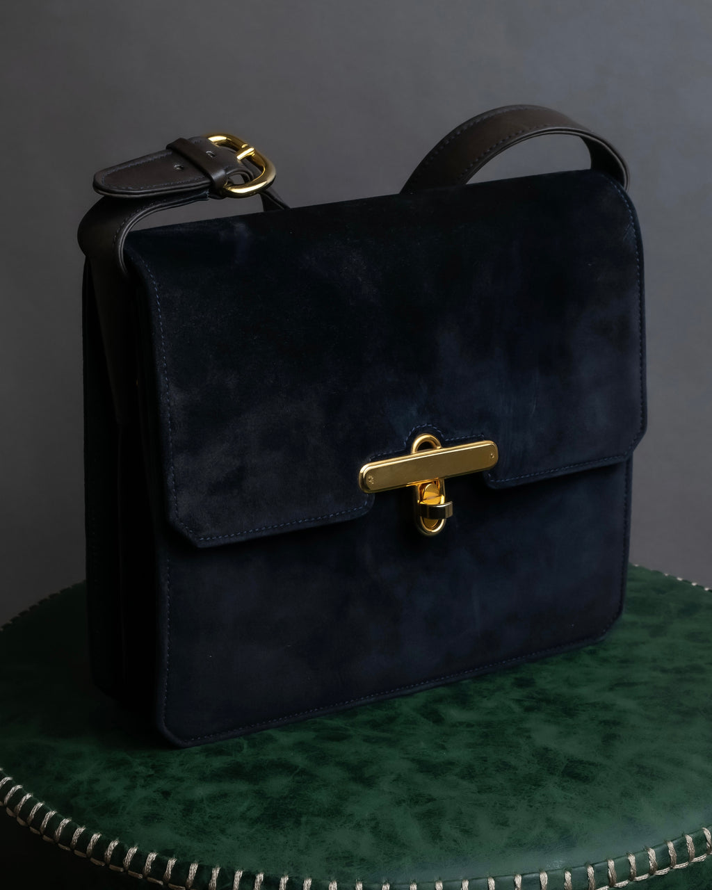 "GUCCI" Dark navy suede leather shoulder bag