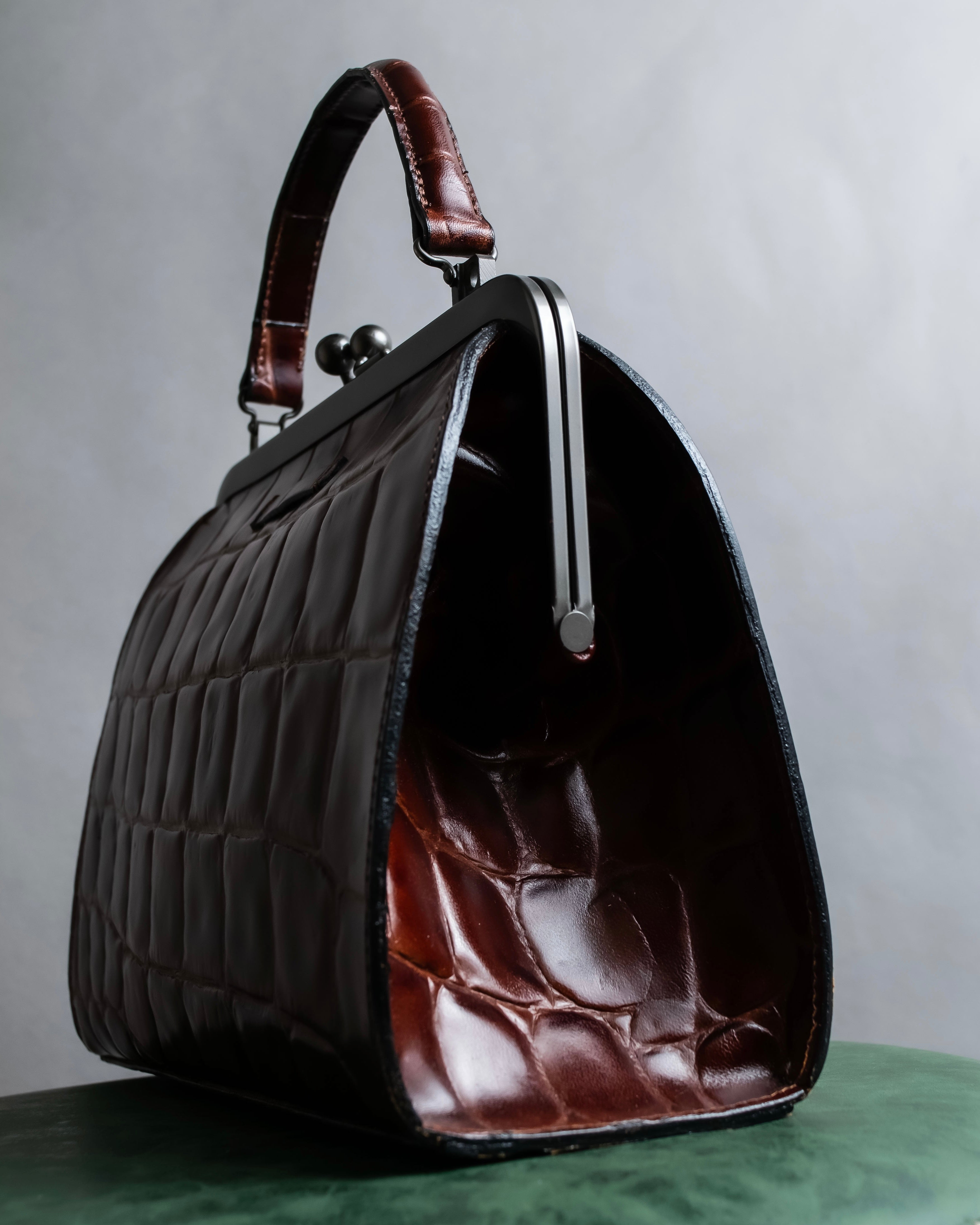 "JEAN PAUL GAULTIER" Logo engraved crocodile embossed 2way leather bag