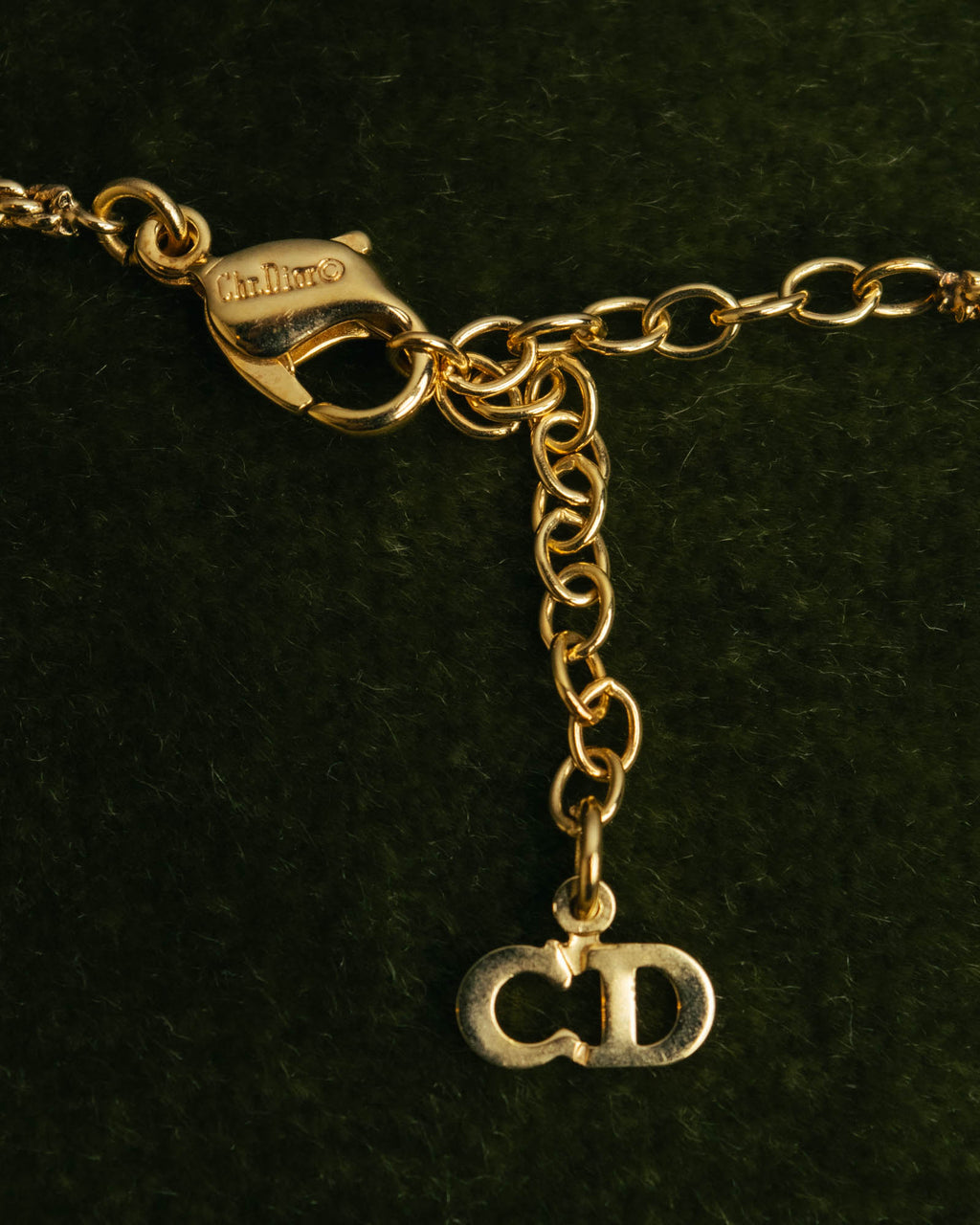"Christian Dior" 80's-00's Rhinestone oval pendant necklace