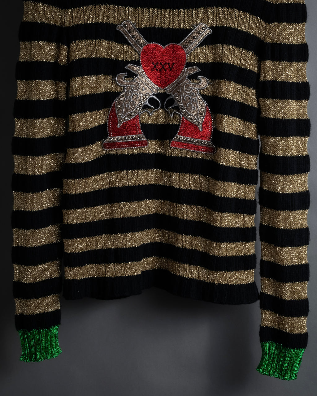 "GUCCI" 17-18aw striped lurex emblem knit sweater