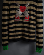"GUCCI" 17-18aw striped lurex emblem knit sweater