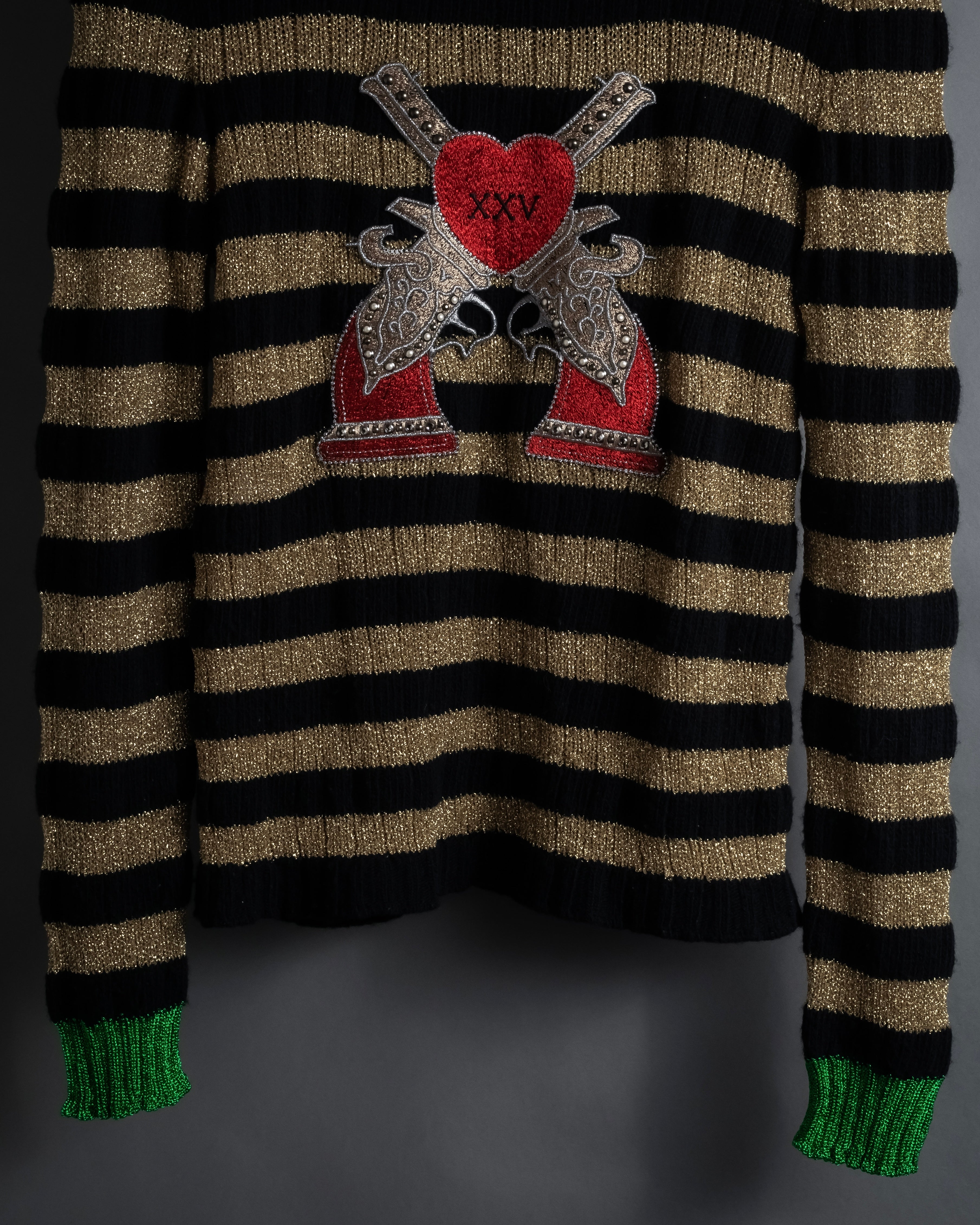 "GUCCI" 17-18aw striped lurex emblem knit sweater