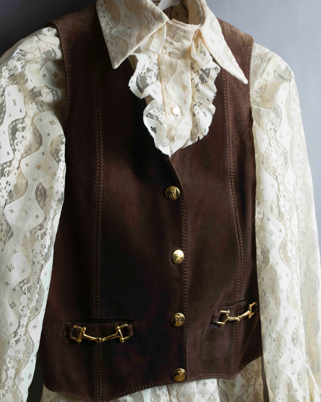 "CELINE" Horse tack motif metal fittings design suede vest