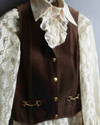 "CELINE" Horse tack motif metal fittings design suede vest