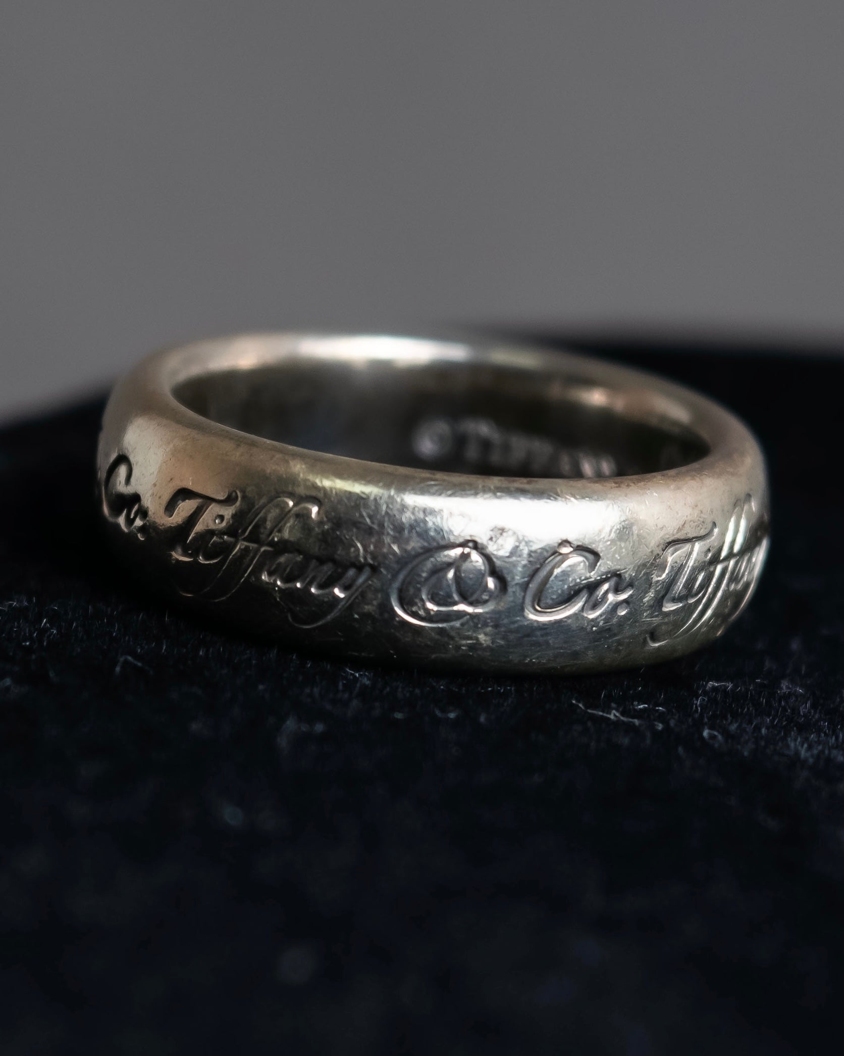 "Tiffany&Co" Notes series cursive logo engraved silver ring