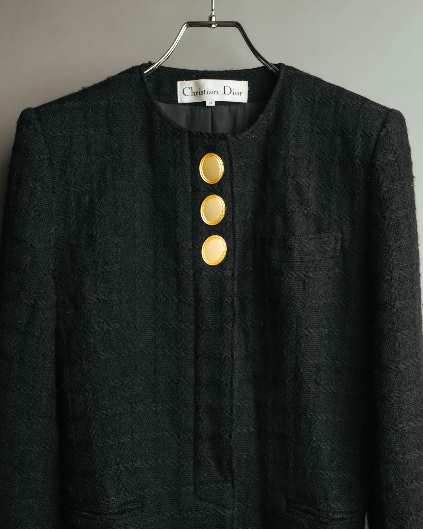 -SPECIAL- "Christian Dior" 80's-90's Textured collarless wool jacket
