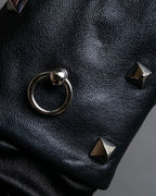 "HERMES" Stud &amp; ring design anjo leather gloves