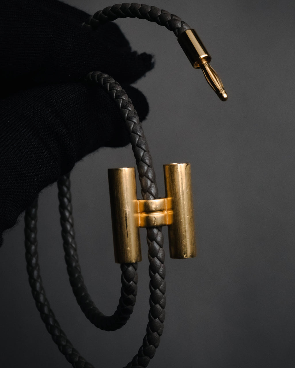 "HERMES" 10’s-20’s Tresse leather H clasp bracelet