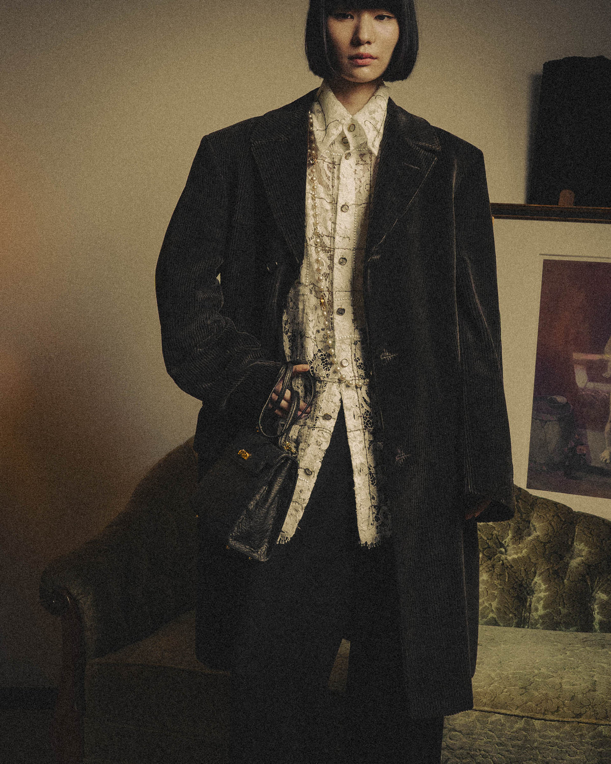 -SPECIAL- "GUCCI" 90's-00's Dark brown corduroy tailored chesterfield coat