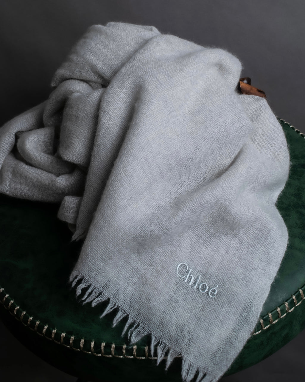 "Chloe" Fringe design light gray sheer material stole