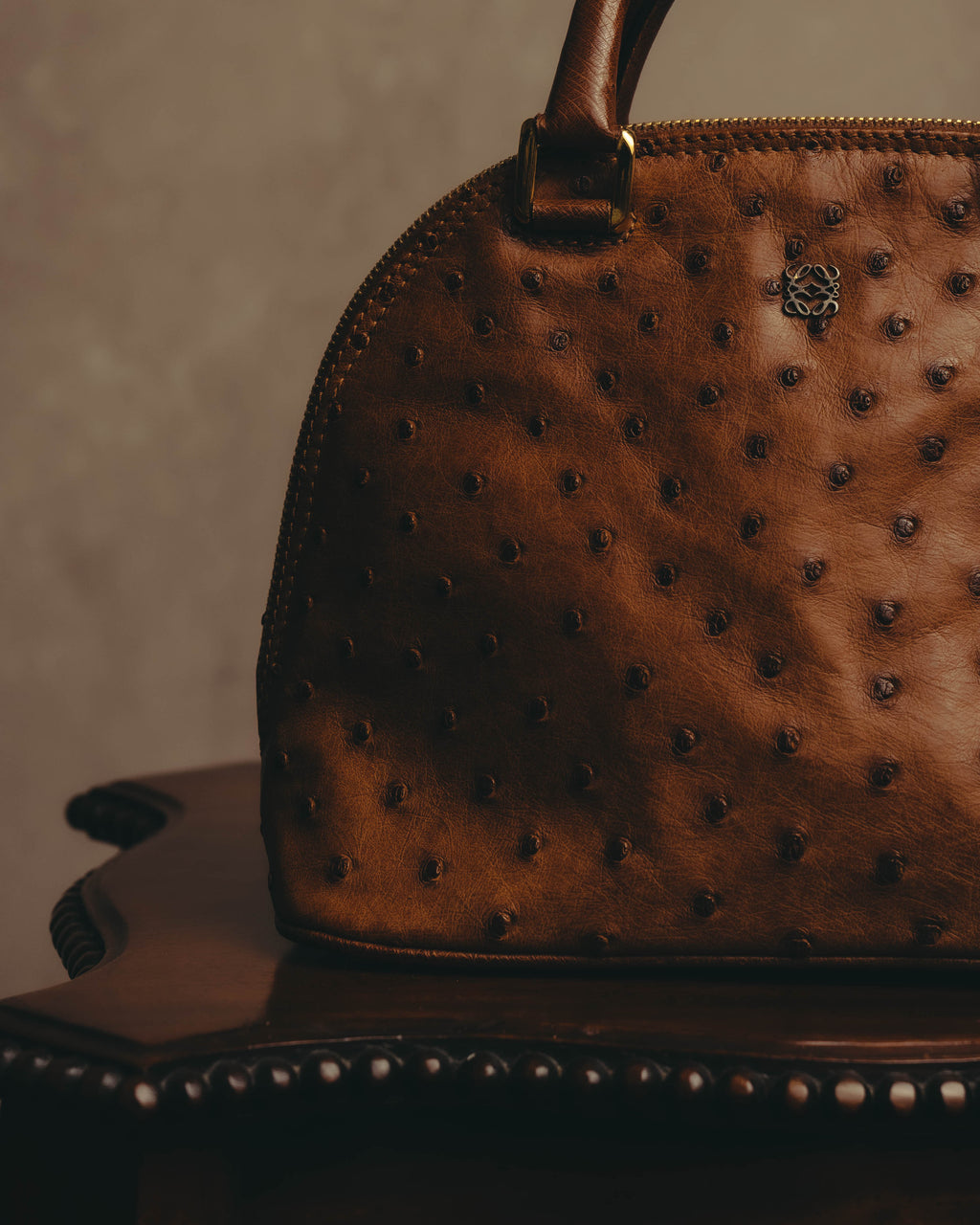 "LOEWE" 80's-90's Classic ostrich leather top handle handbag