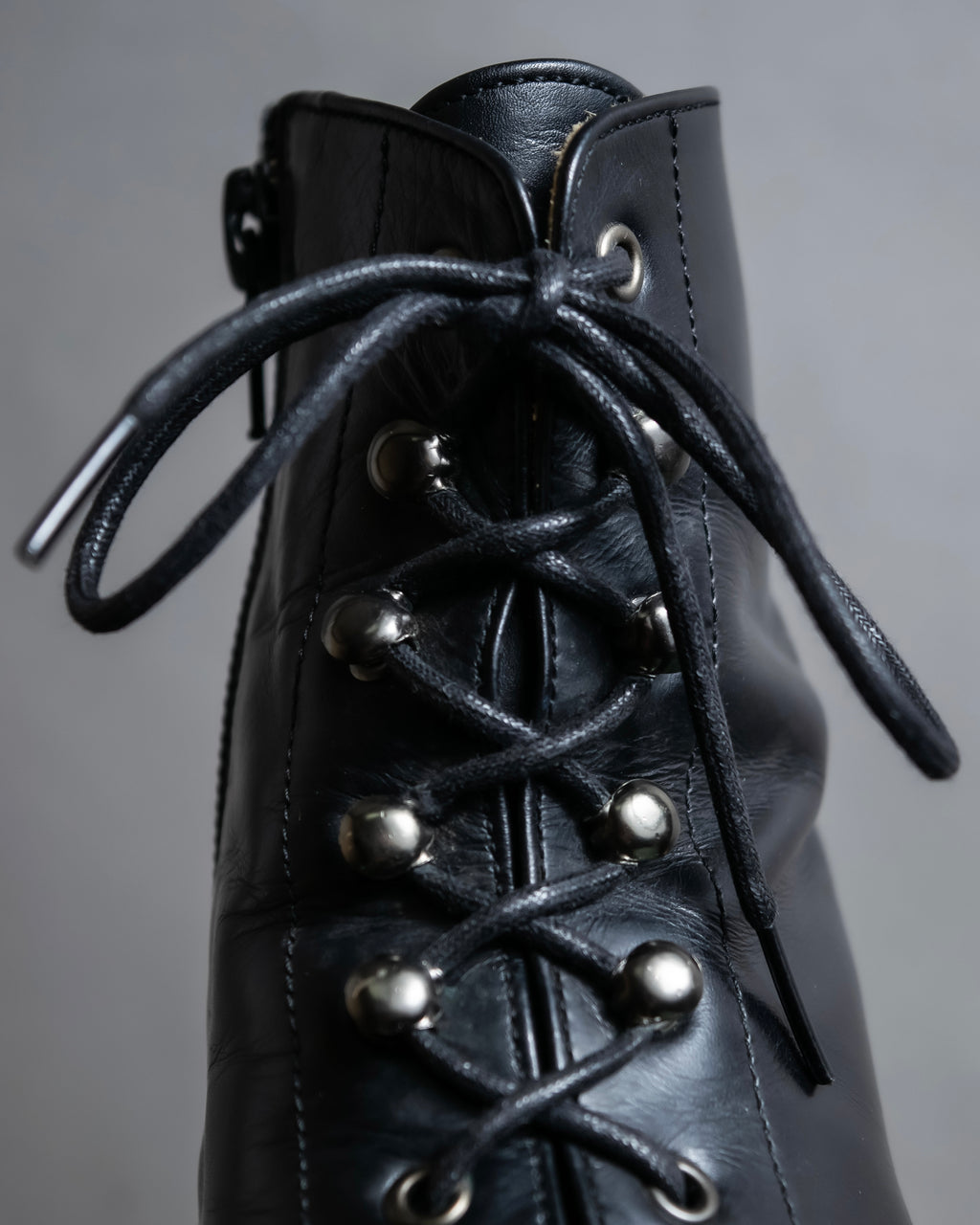 "YVES SAINT LAURENT" Side zip design lace up heel boots