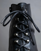"YVES SAINT LAURENT" Side zip design lace up heel boots