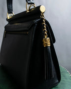 "VALENTINO" Garavani gold metal design leather hand bag