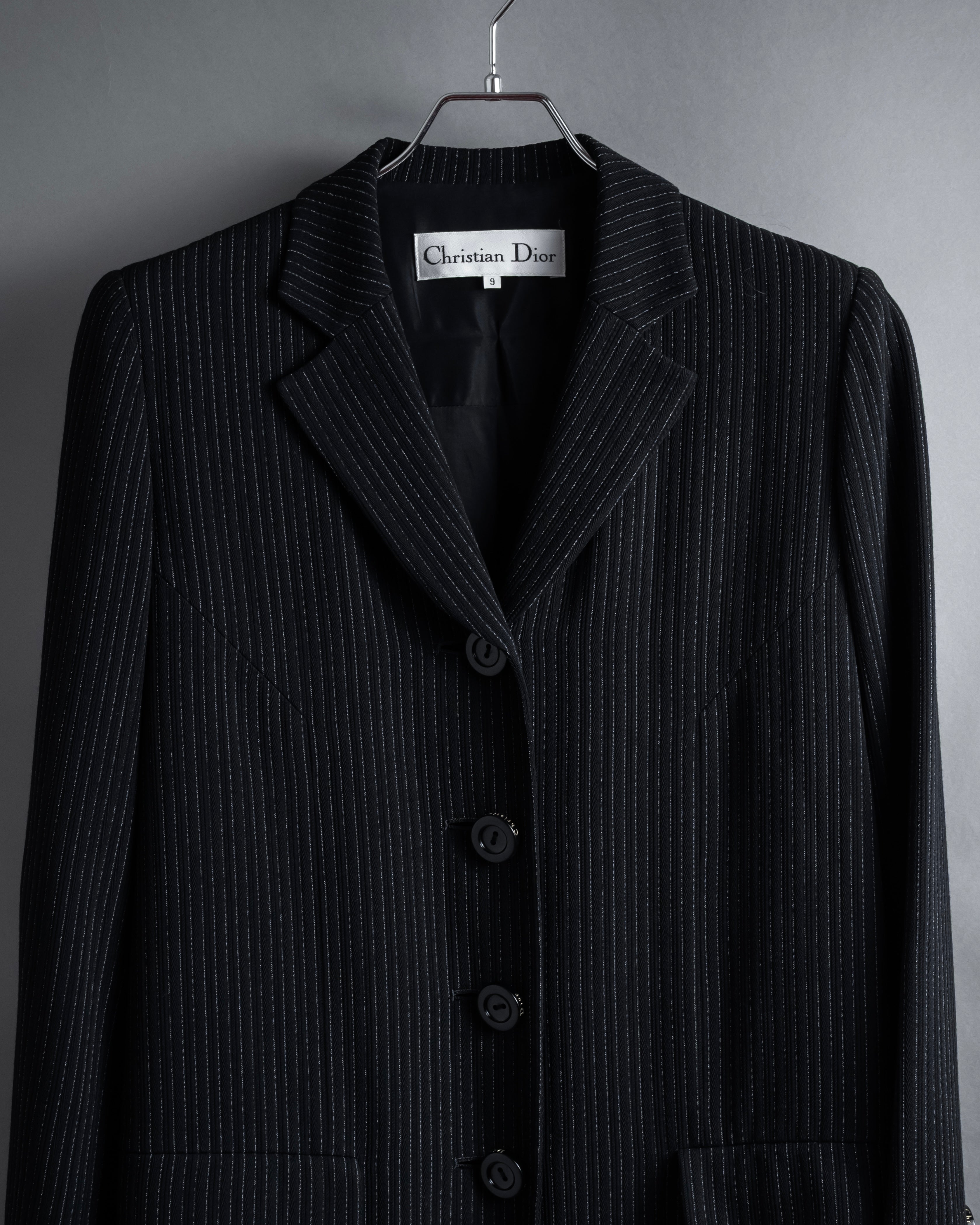 Christian Dior” 90's pinstriped four-button long tailored jacket