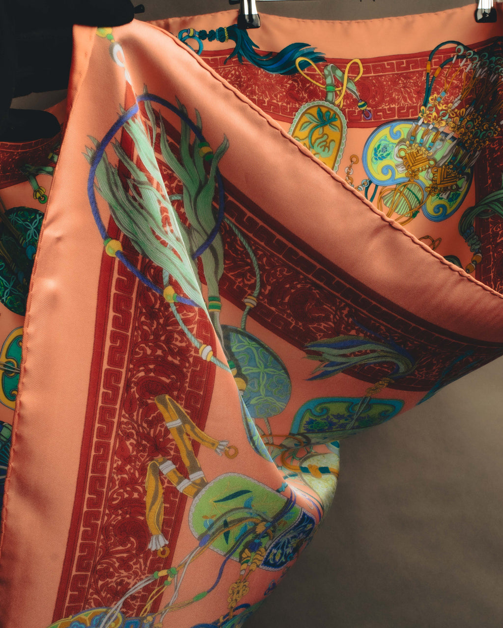 "GUCCI" Late 70's-early 90's oriental motif silk scarf
