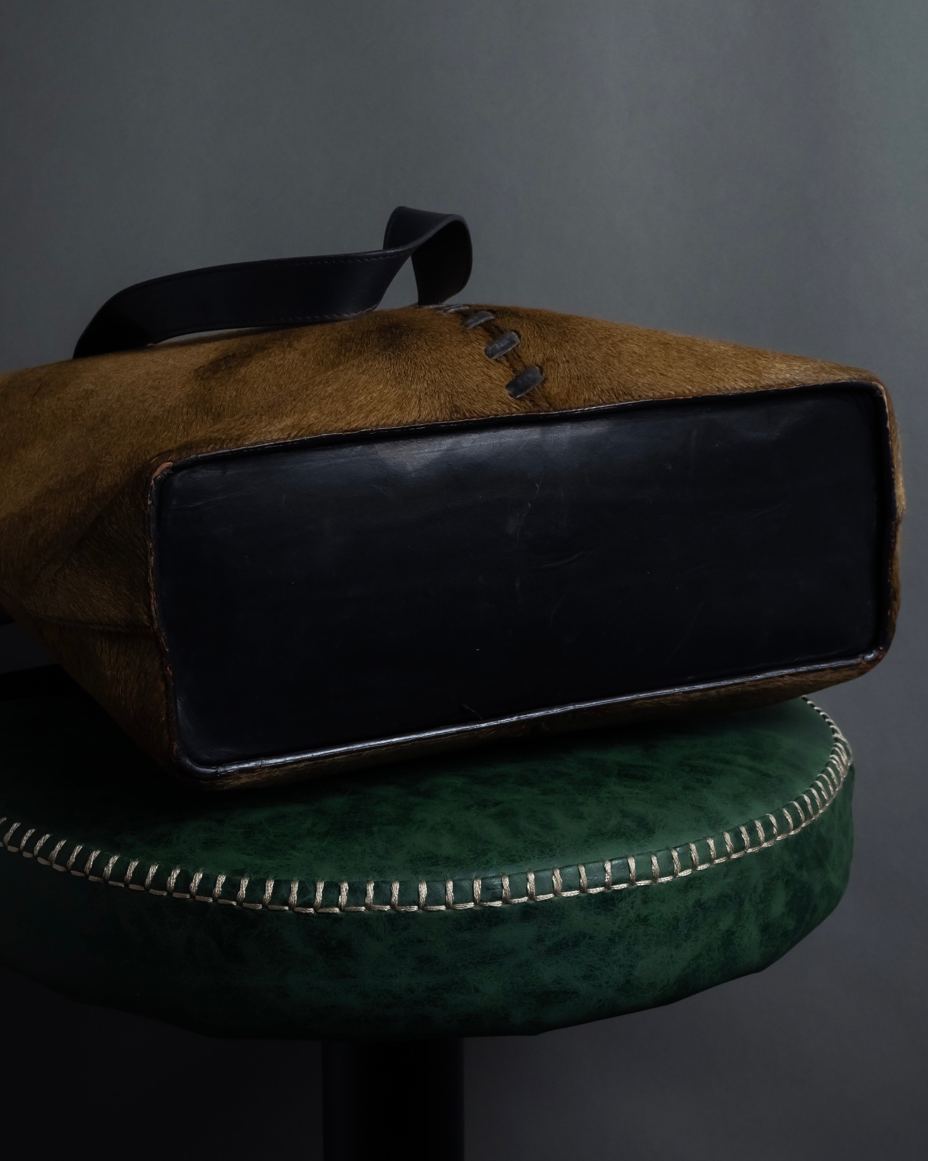 "YVES SAINT LAURENT" Hand-stitched design hair calf leather tote bag