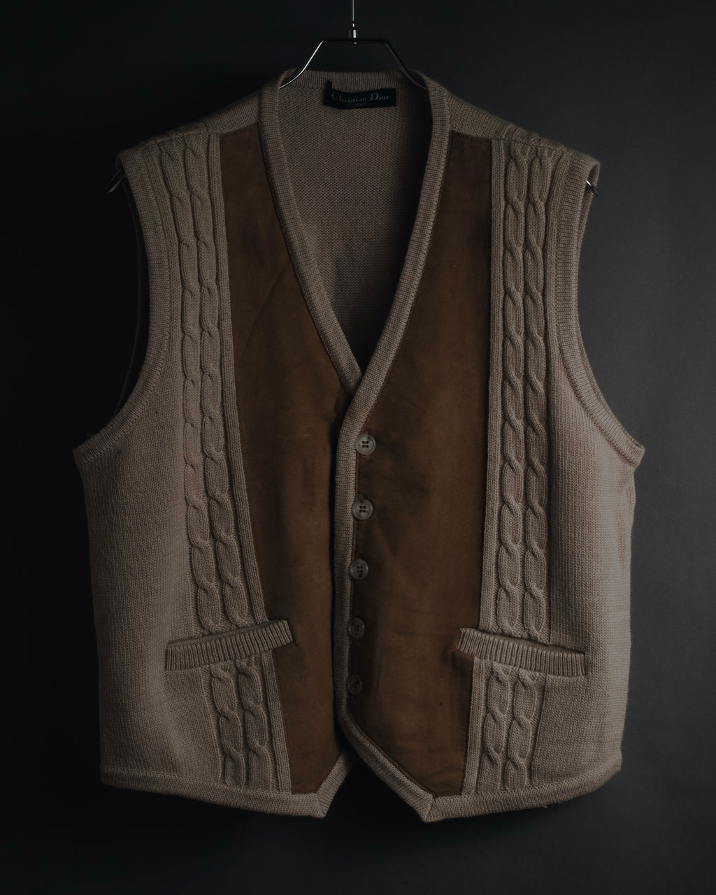 "Christian Dior" 90’s cable knit＆suede panel vest