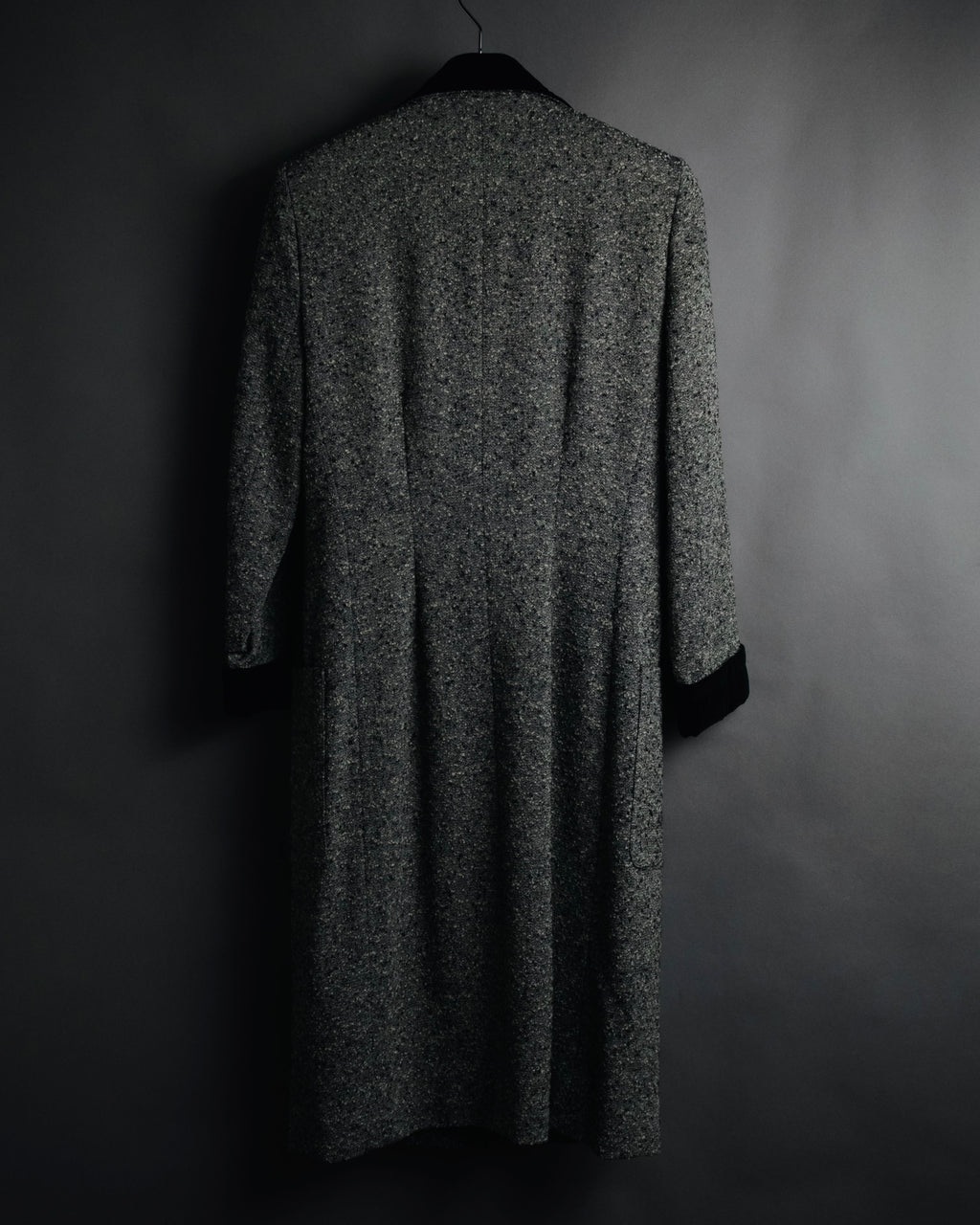 –SPECIAL– "CELINE" 70’s-80’s Classic tweed velvet-collar long coat