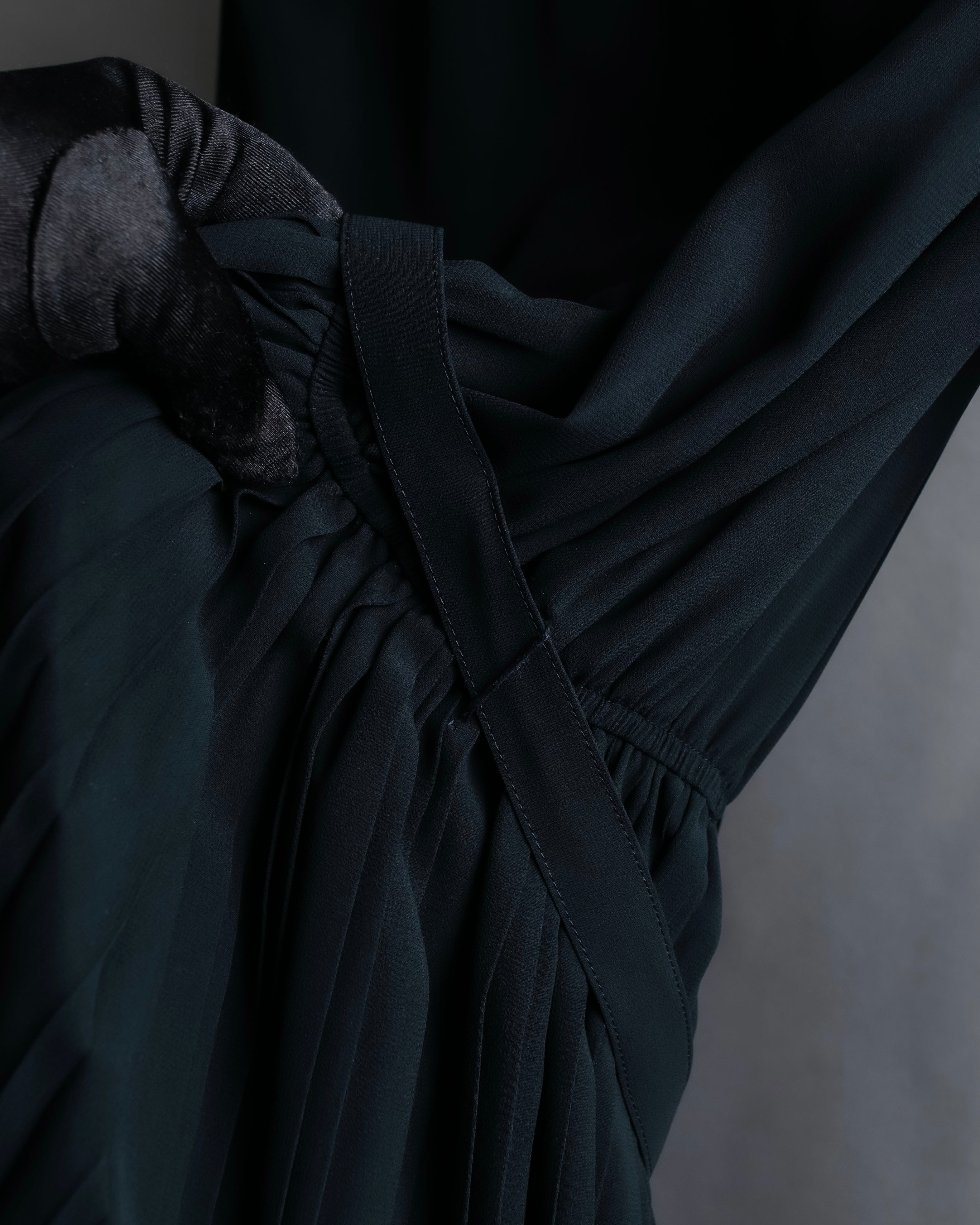 "SOANA" Bowtie belted design long black dress