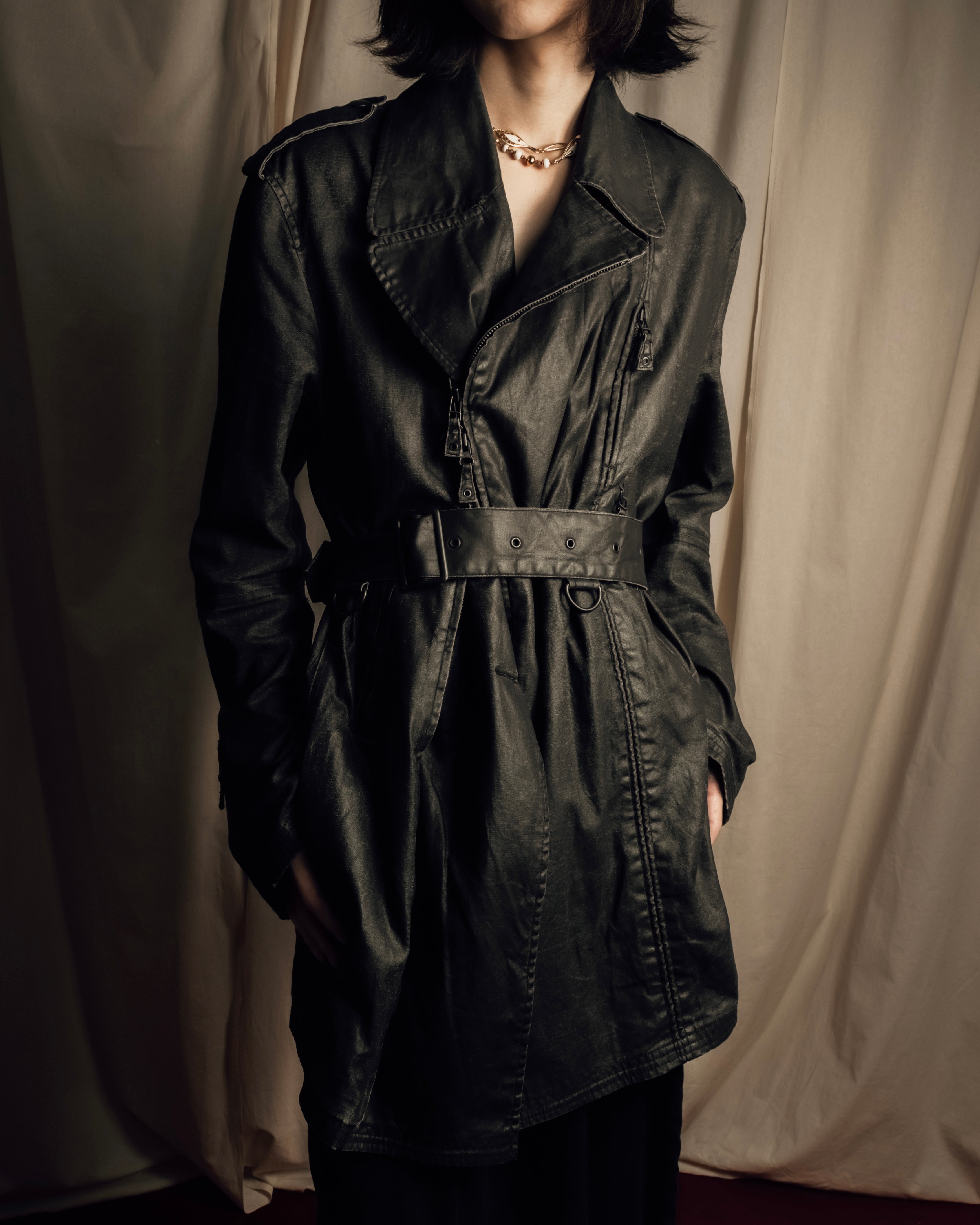 "JEAN PAUL GAULTIER" Firm finish double-zip belted mid-length coat