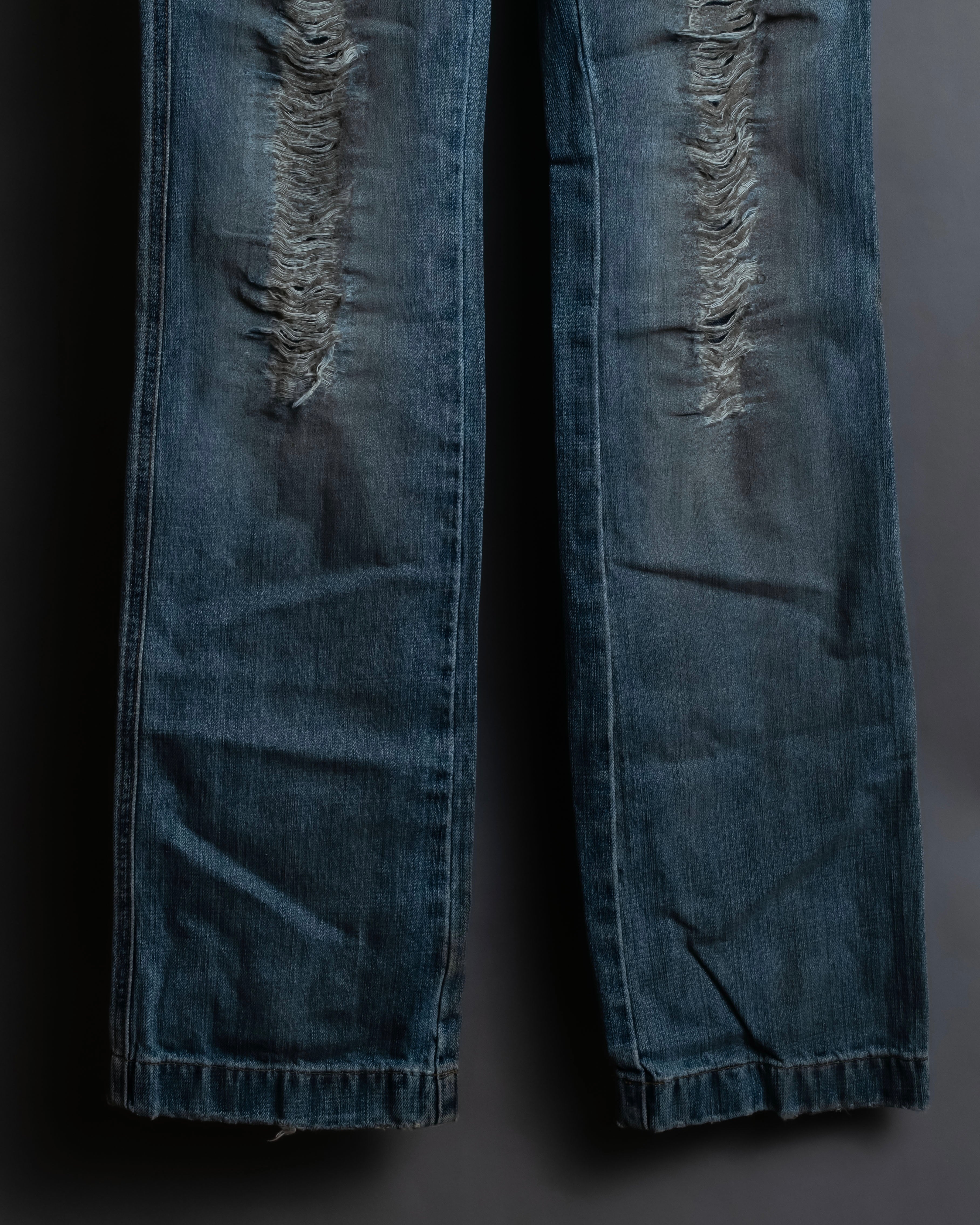"Dolce & Gabbana" Gold zip detail distressed straight denim