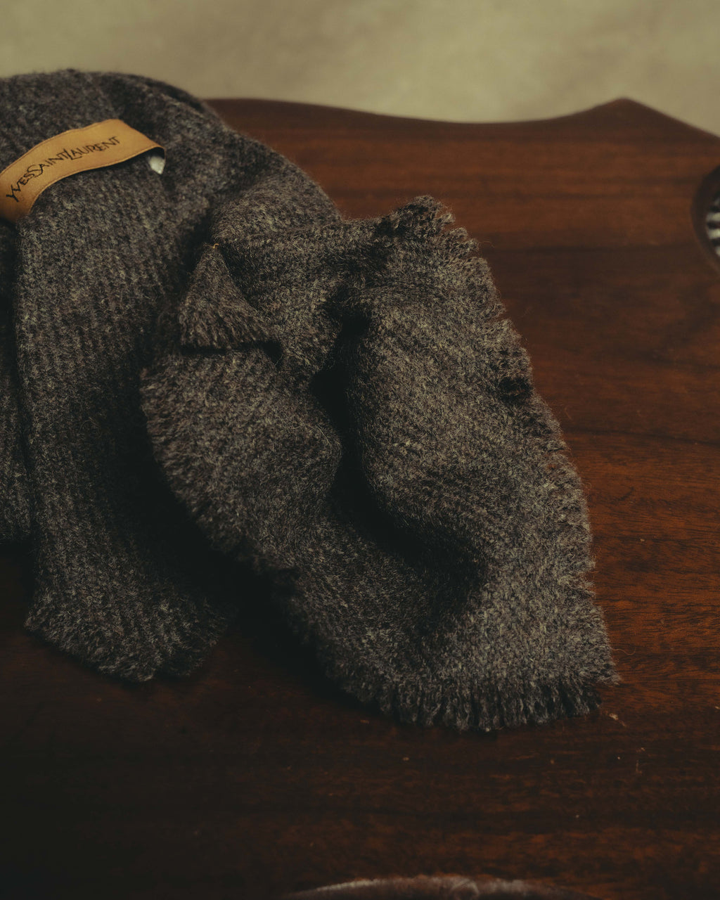 -SPECIAL- "Yves Saint Laurent" 90's-00's Charcoal grey wool textured knit tie