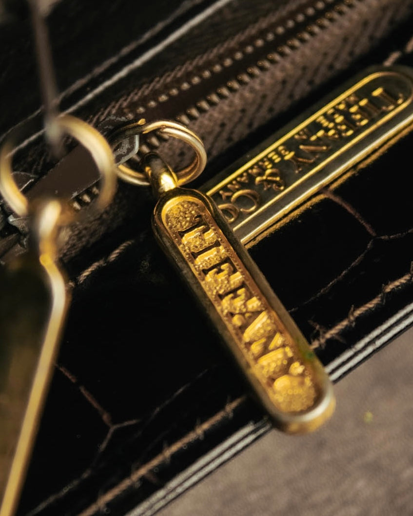 -SPECIAL- "TIFFANY & CO." 70's-80's Shiny crocodile top handle bag